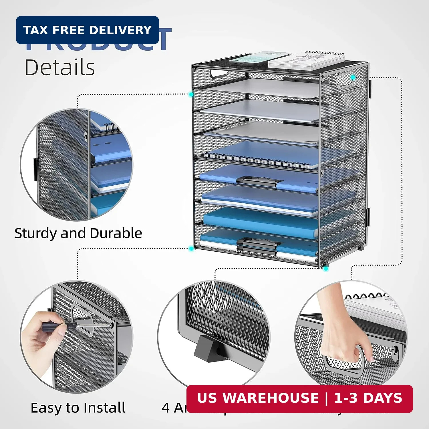 DALTACK 9-Tier Paper Organizer for Desk, Mesh Letter Tray Desk Organizer with Ha