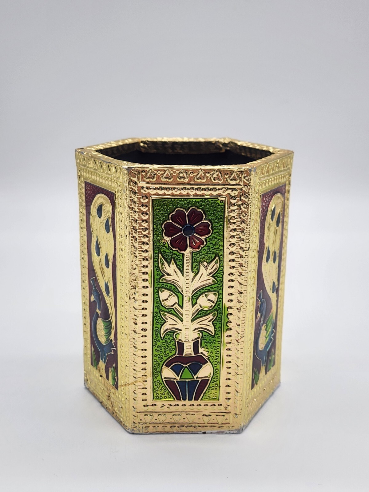 Handmade Golden Meenakari Pen Pencil Holder – Home Office Decor
