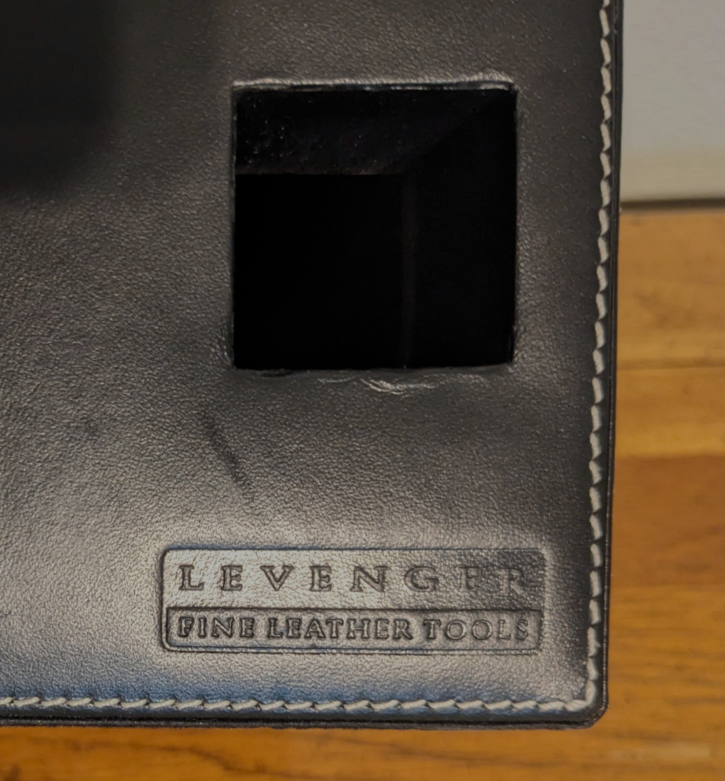 Levenger Leather Desk Organizer Valet Black Double Door Storage Tray Drawer