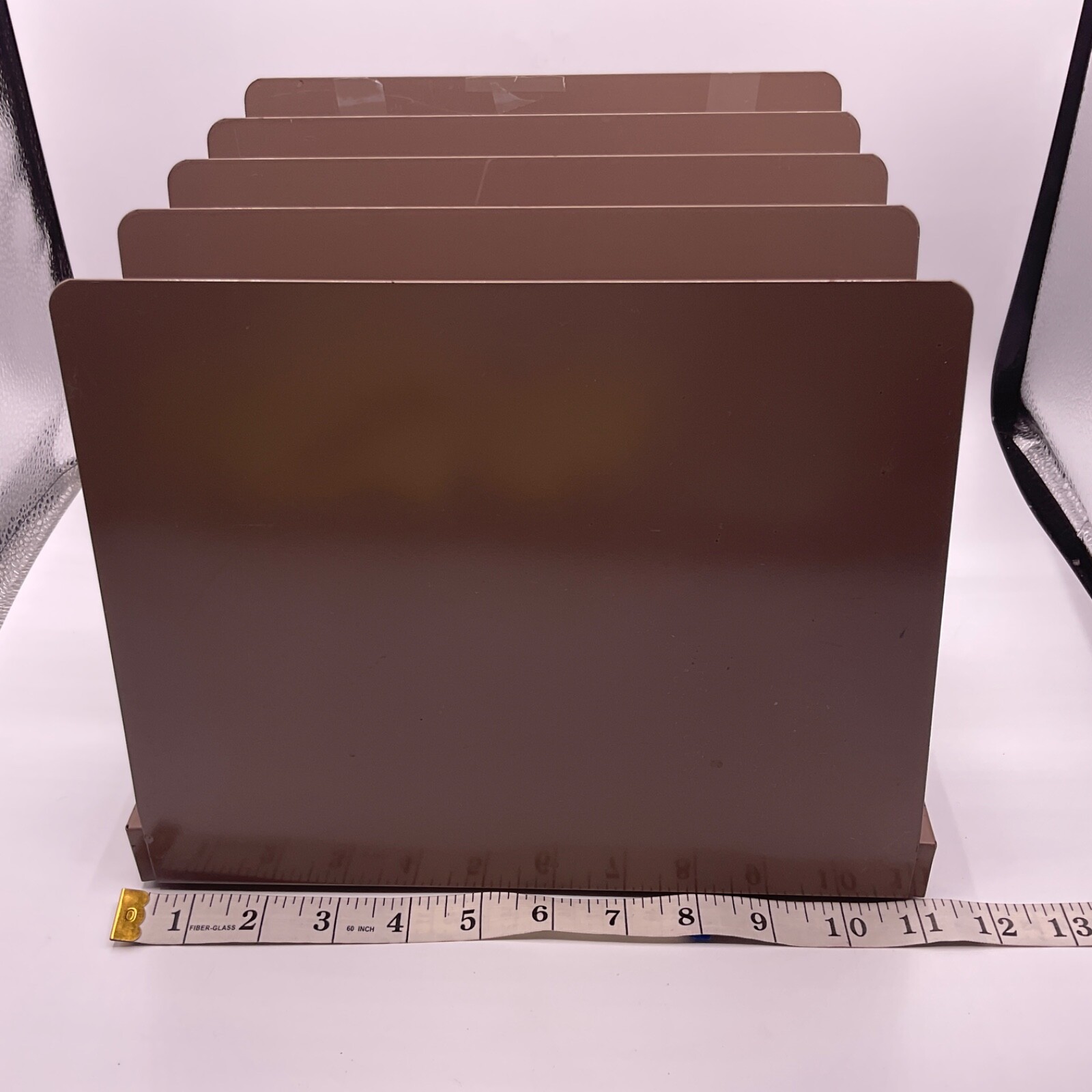 Vintage File Desk Top Organizer Hunt Metal 4 Slot Letter Mail Office Brown Color