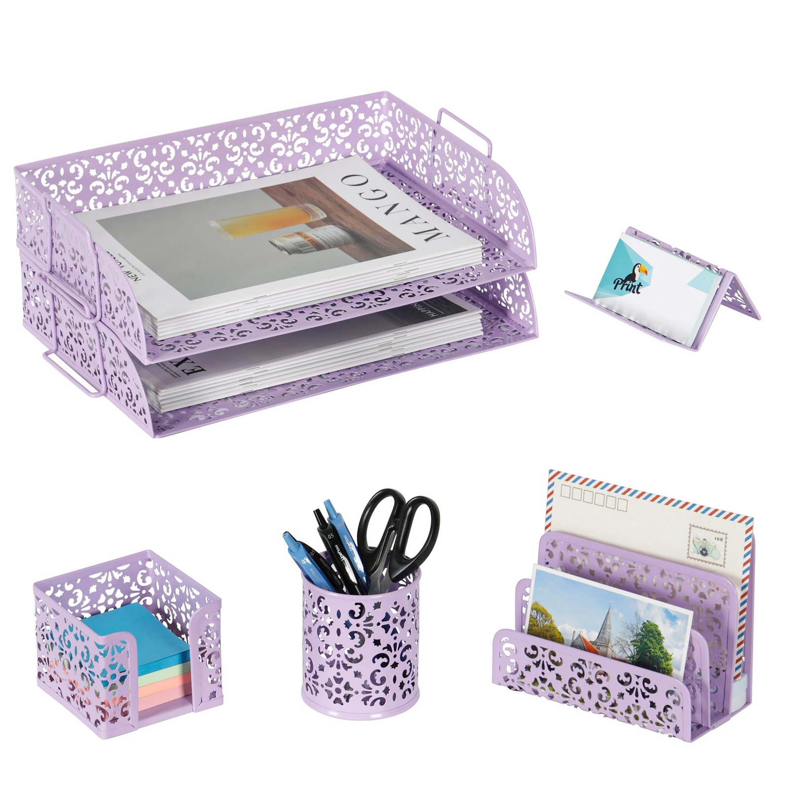 EasyPAG Desk Organizers and Accessories 5 Pieces Office Supplies Set – Purple