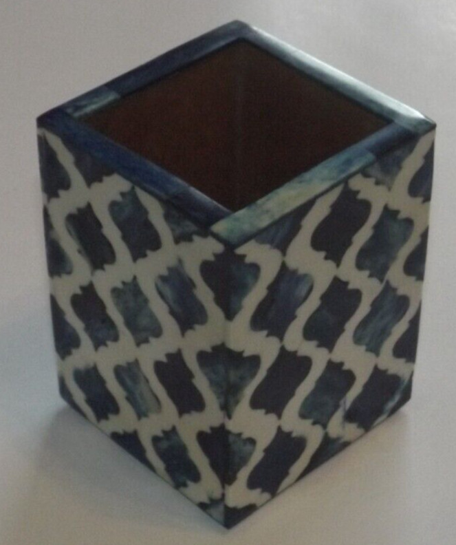 NEW Pen Pencil Holder Organizer Bone Inlay, Resin & Pine – Moroccan Blue