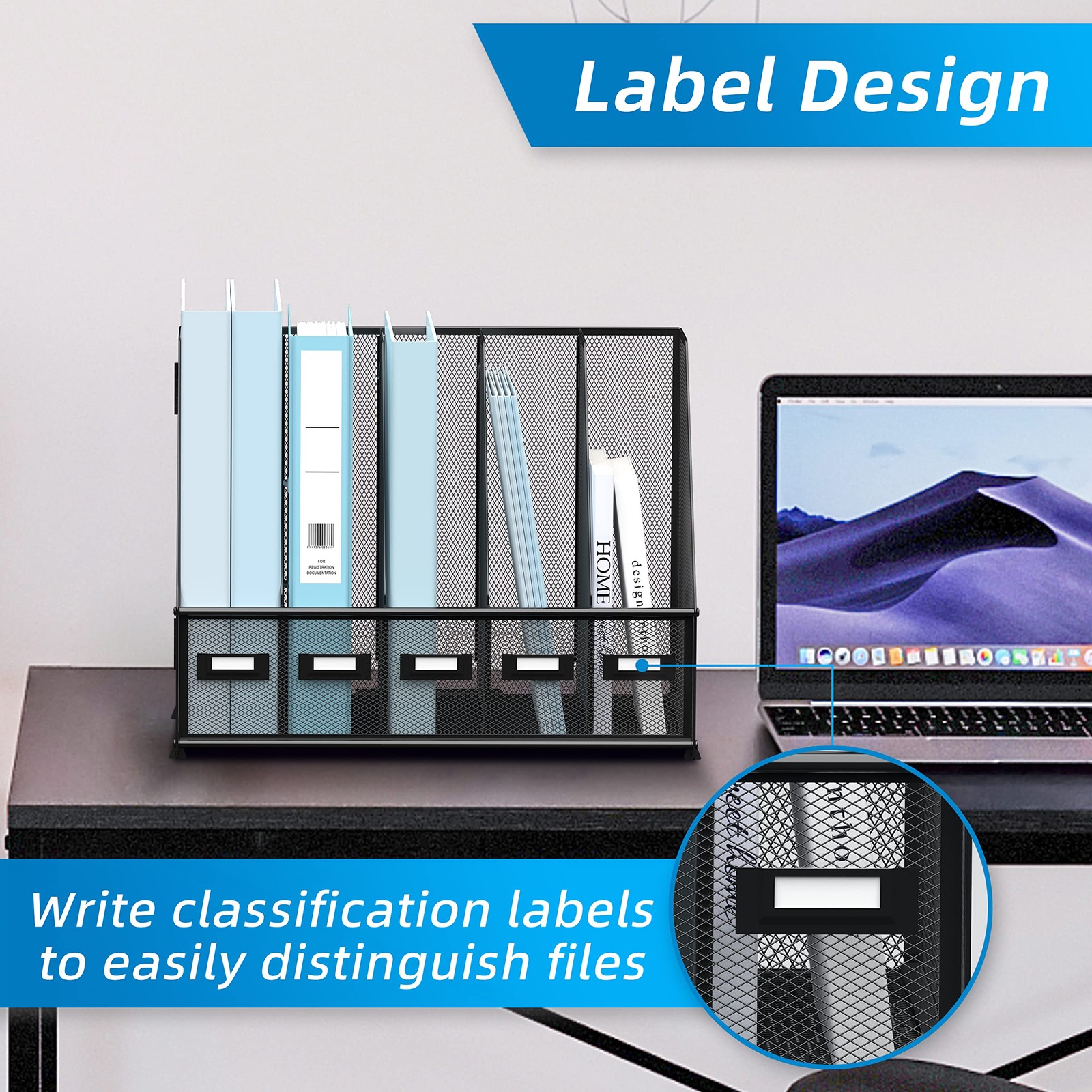 SUPEASY Desk Organizers Metal Magazine File Holder with 5 Small, Black