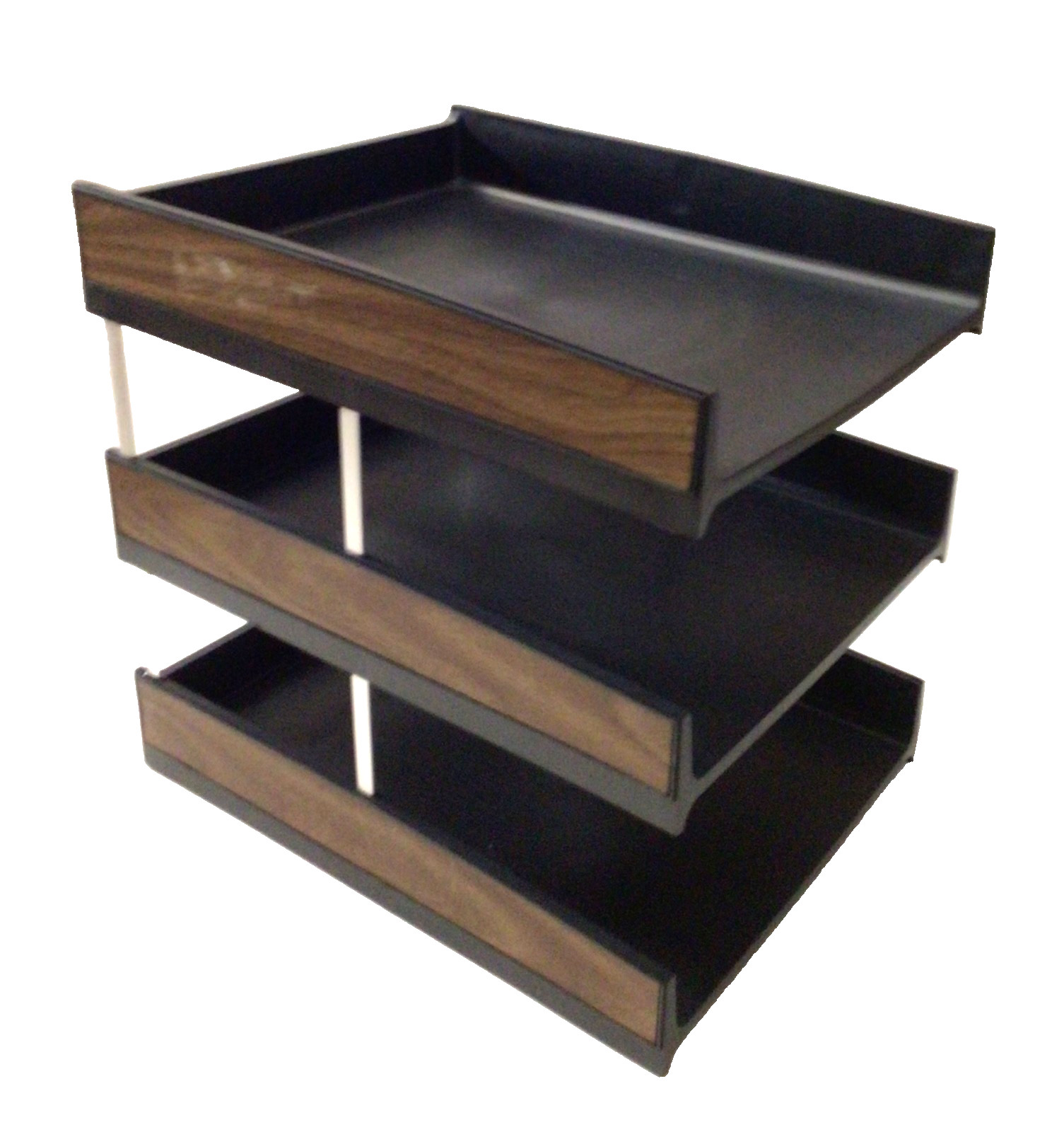 Vintage MCM 1960s Eldon Office Black Brown 3-Tier Paper File Tray Organizer