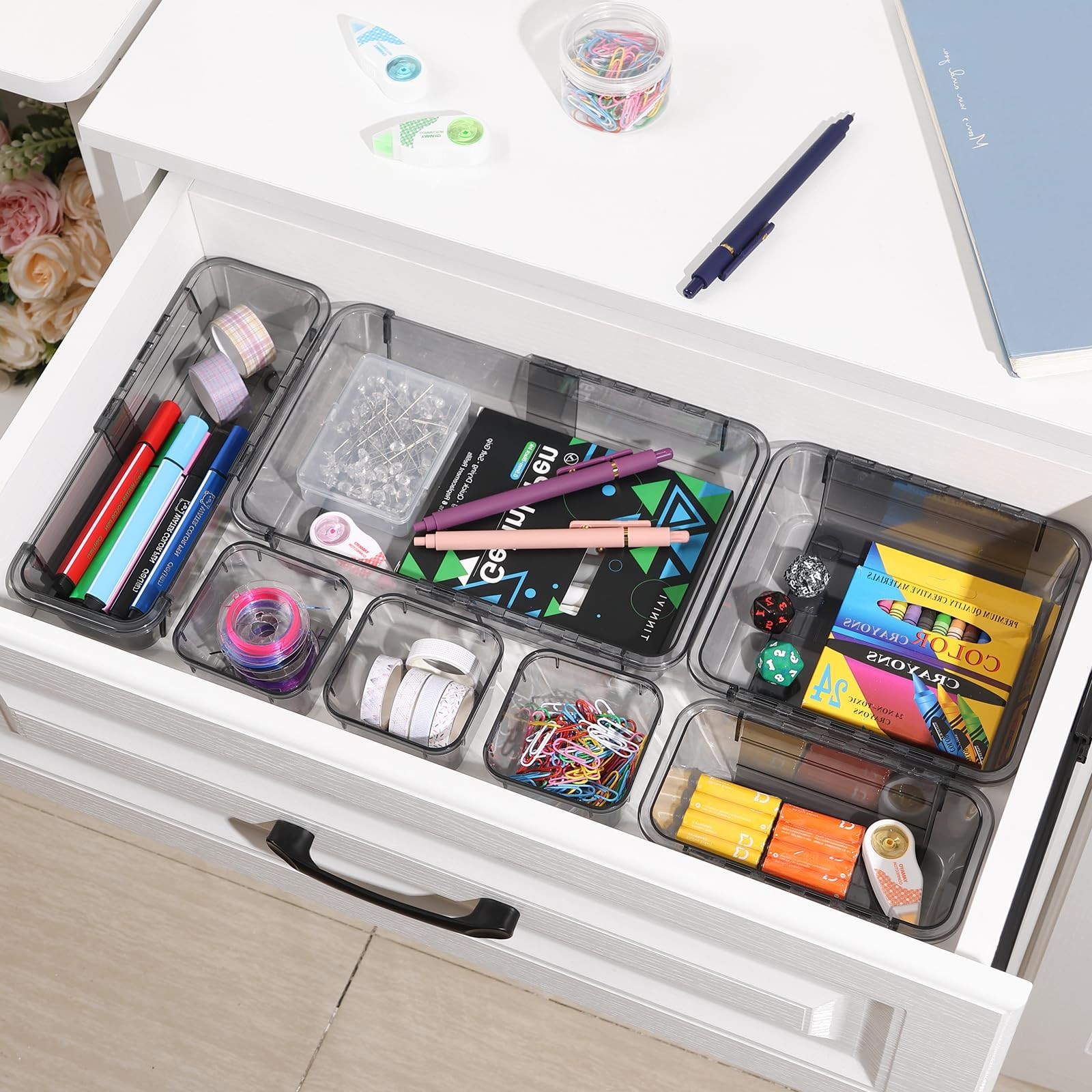 25 Pcs Clear Drawer Organizer, Adjustable Drawer Storage Box, 3-Size Desk Dra…