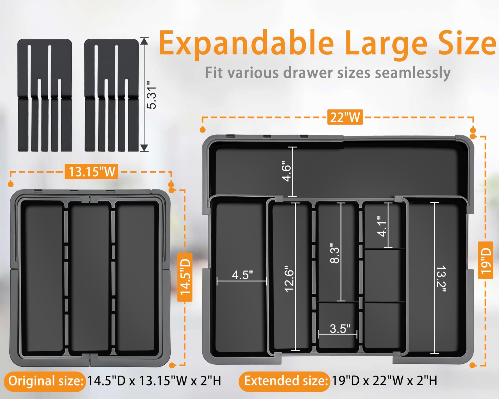 Large Utensil Drawer Organizer for Kitchen, Expandable Silverware Black
