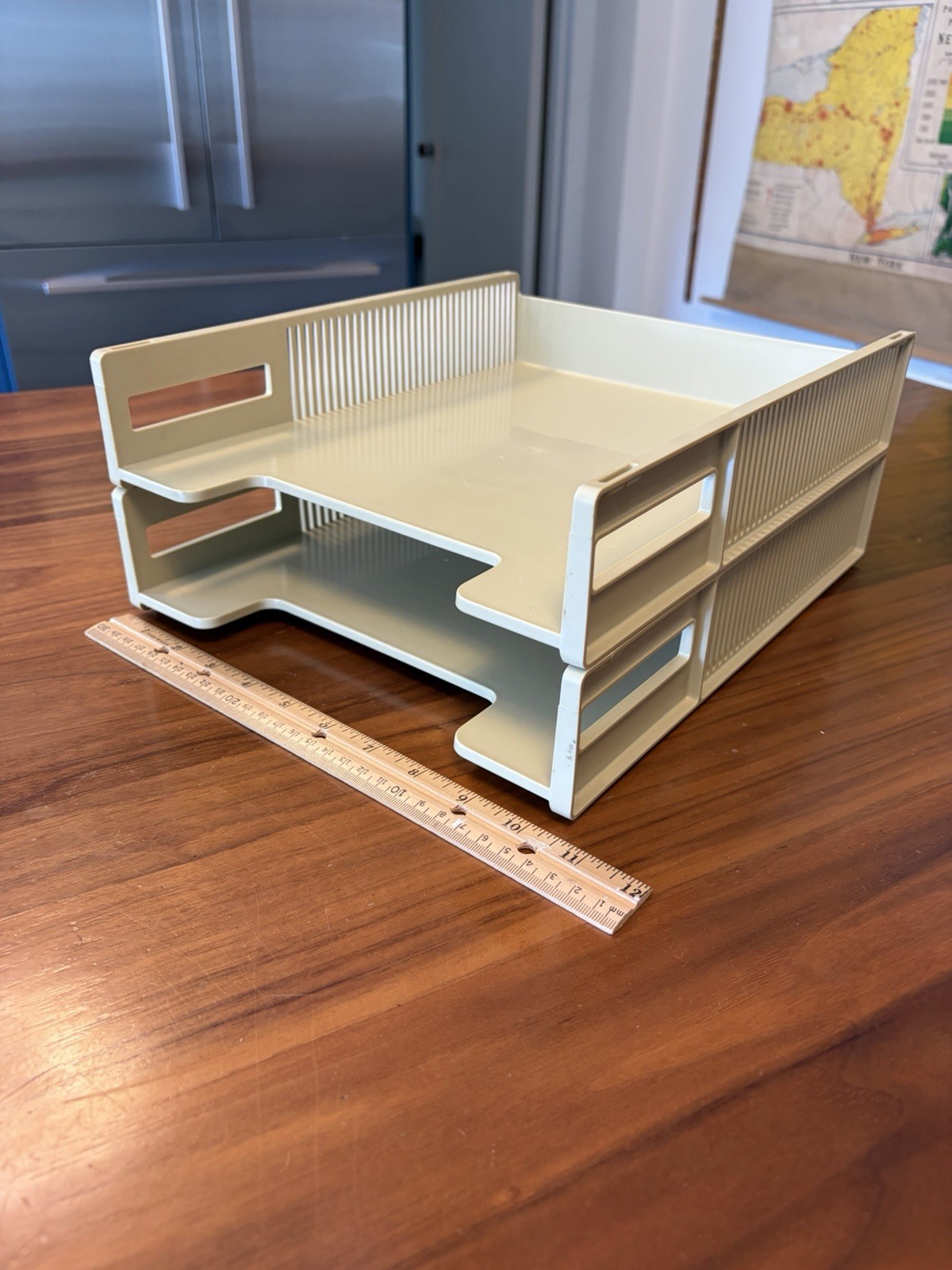 Vintage 1970s USA Eldon Office Products Plastic 2 Tier Paper Tray Tan Beige