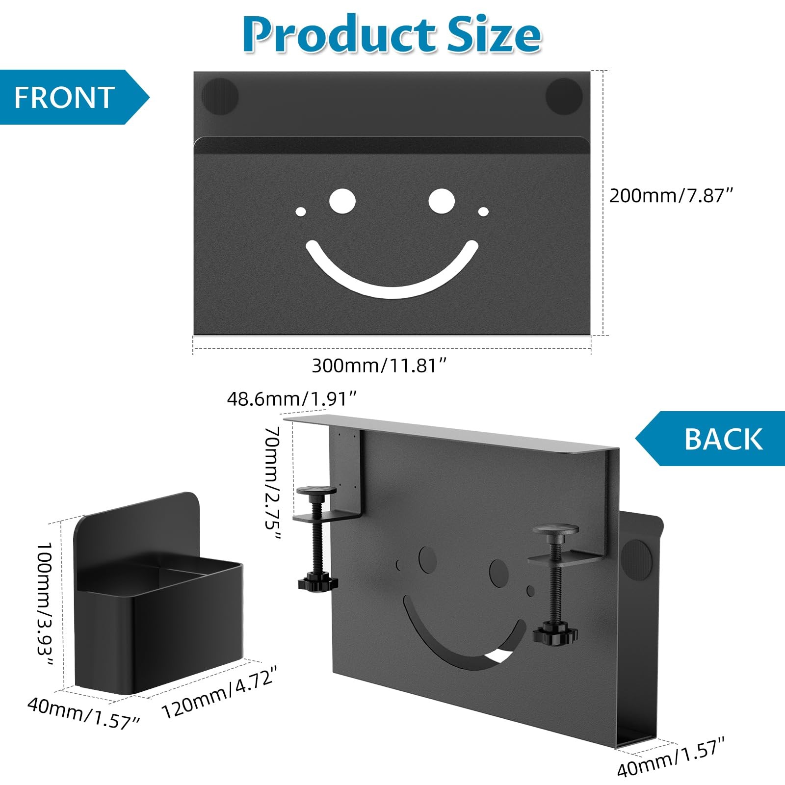 Onemake Desk Side Storage, Funny Smile No Drill 1 Tier, Black-1 Tier-Smile