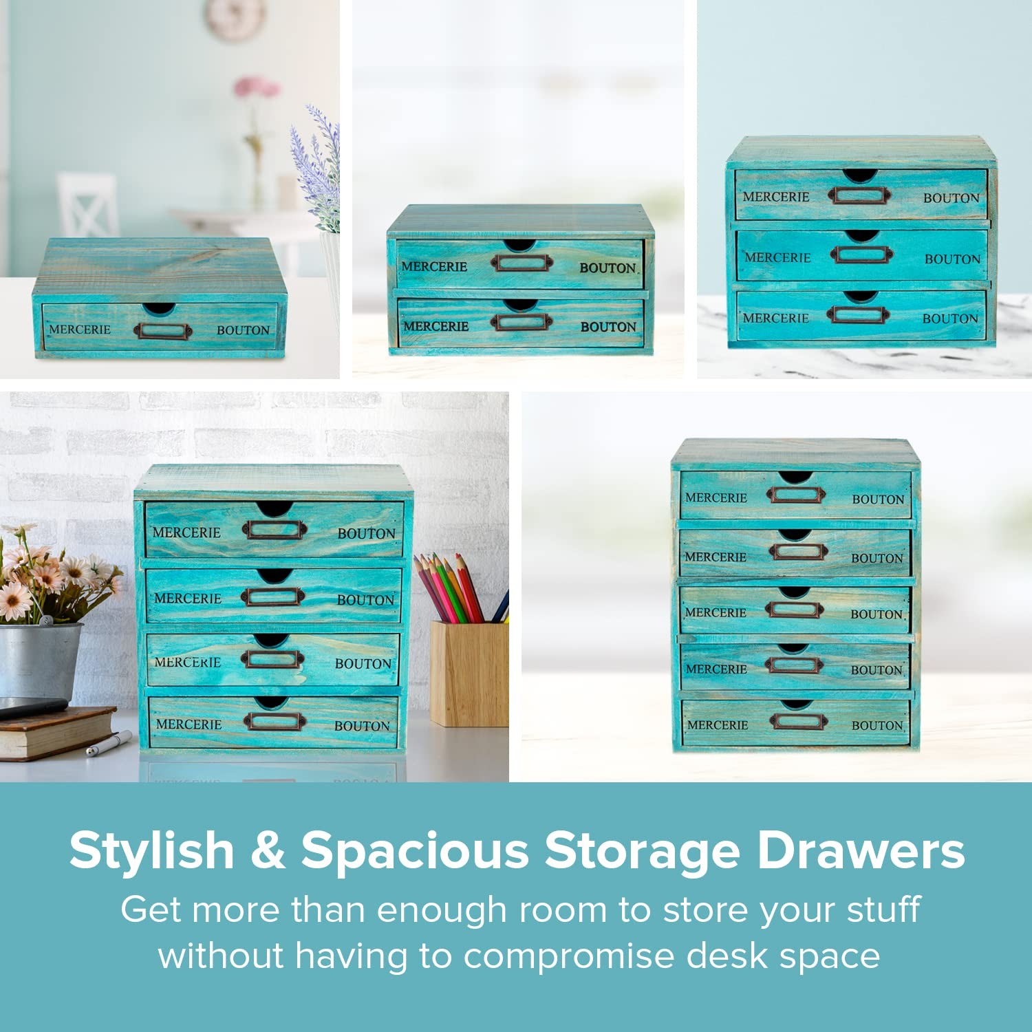 Woodaholic 5-Piece Full Matching Set Turquoise Wooden Cabinetseuropean Country