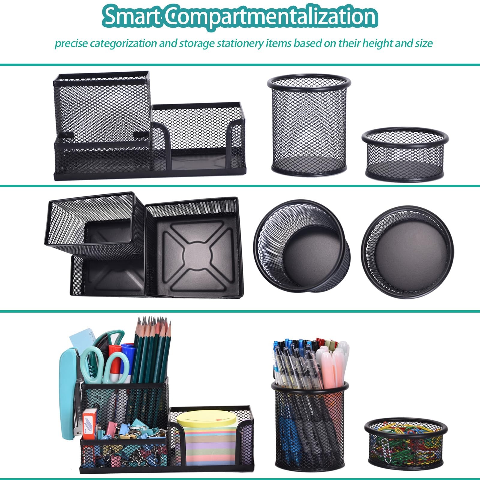 3 Pack Mesh Desk Organizer Set Pen Holders Sticky Note and Paperclip Cups
