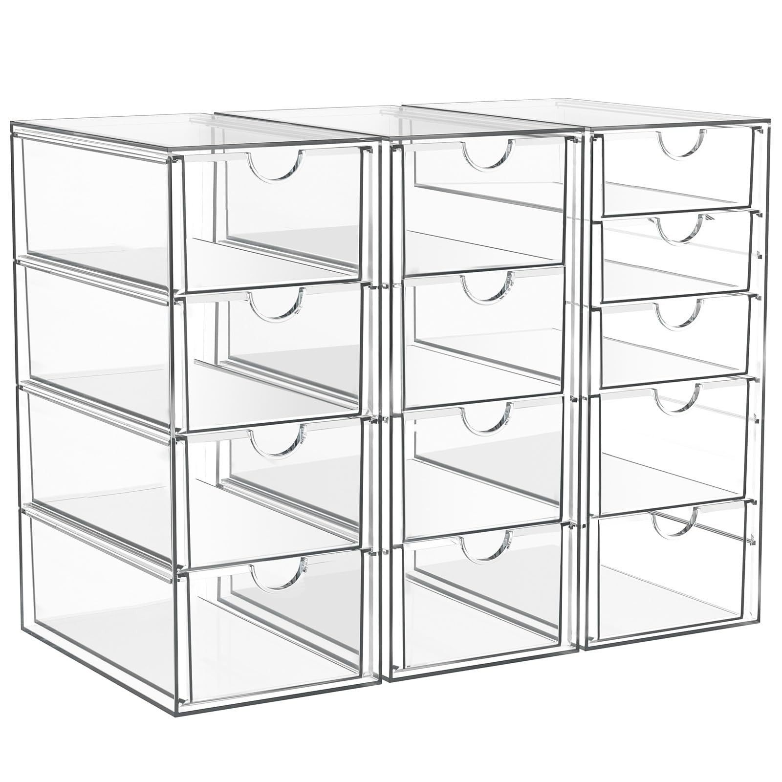 Acrylic Makeup Organizer 3 Pack – 13 Drawers for Cosmetics & Office Supplies