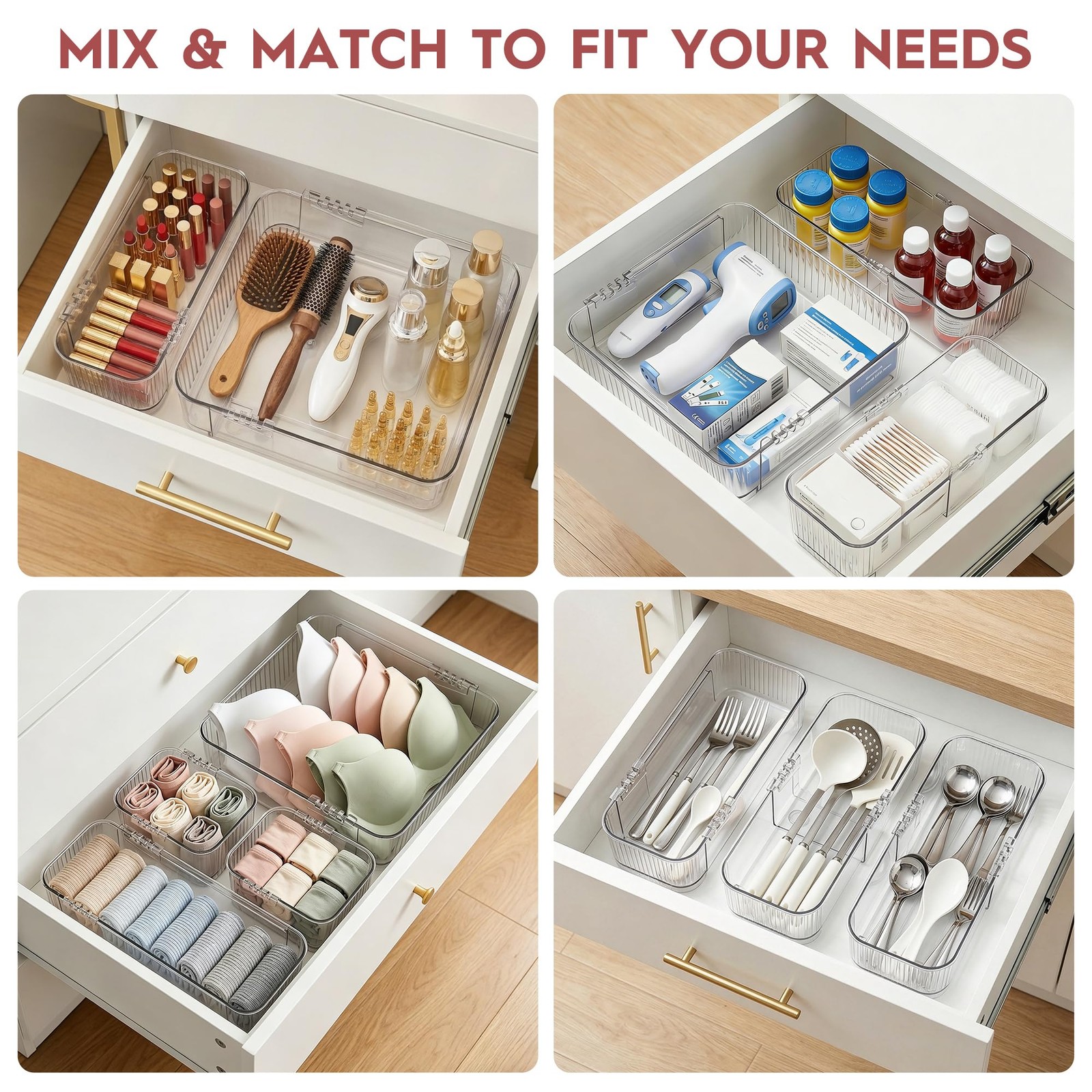 Generic Expandable Drawer Organizer Set Clear Adjustable Drawer Dividers