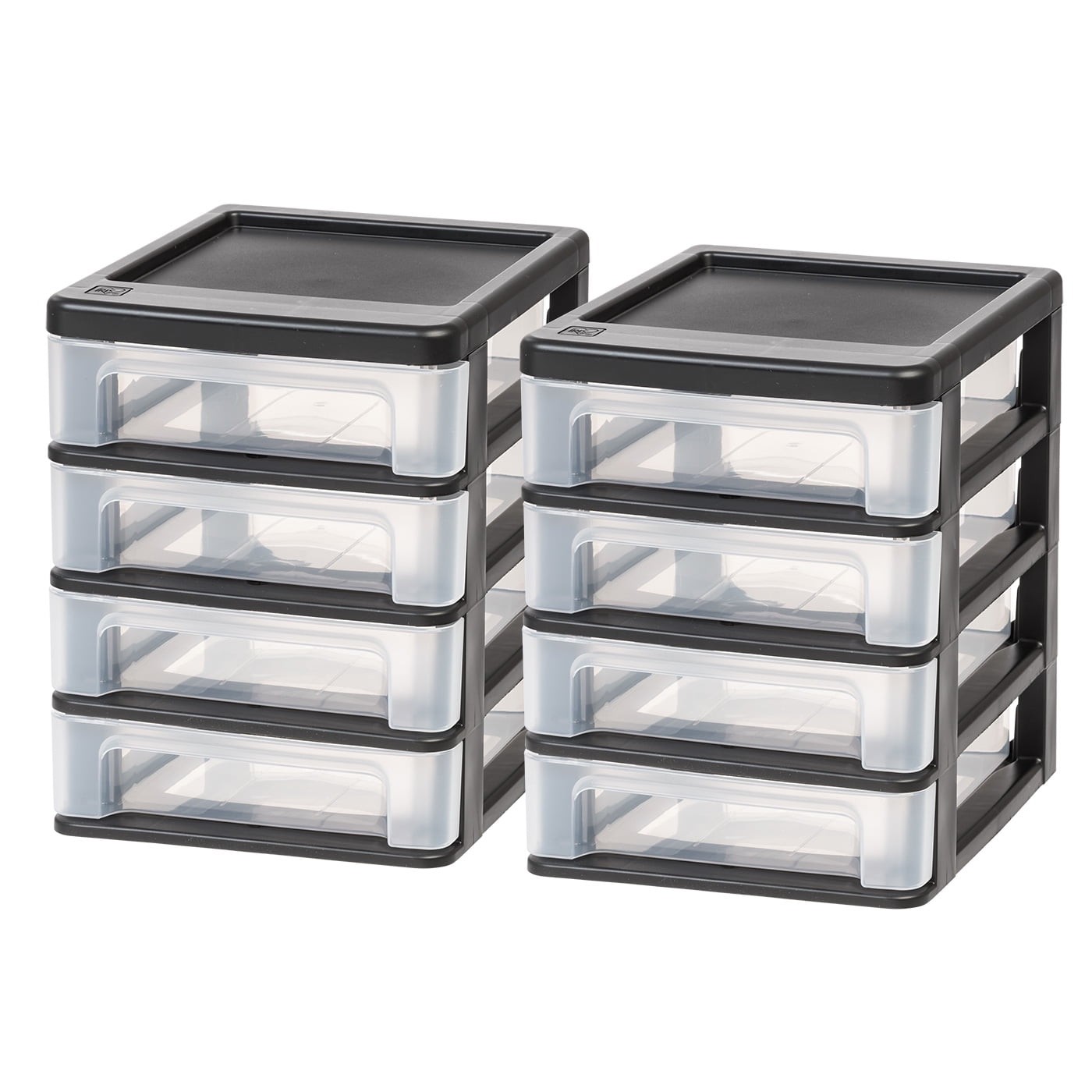 Small 4-Drawer Compact Desktop Organizer Stacking Desktop Unit Black-Clear Set
