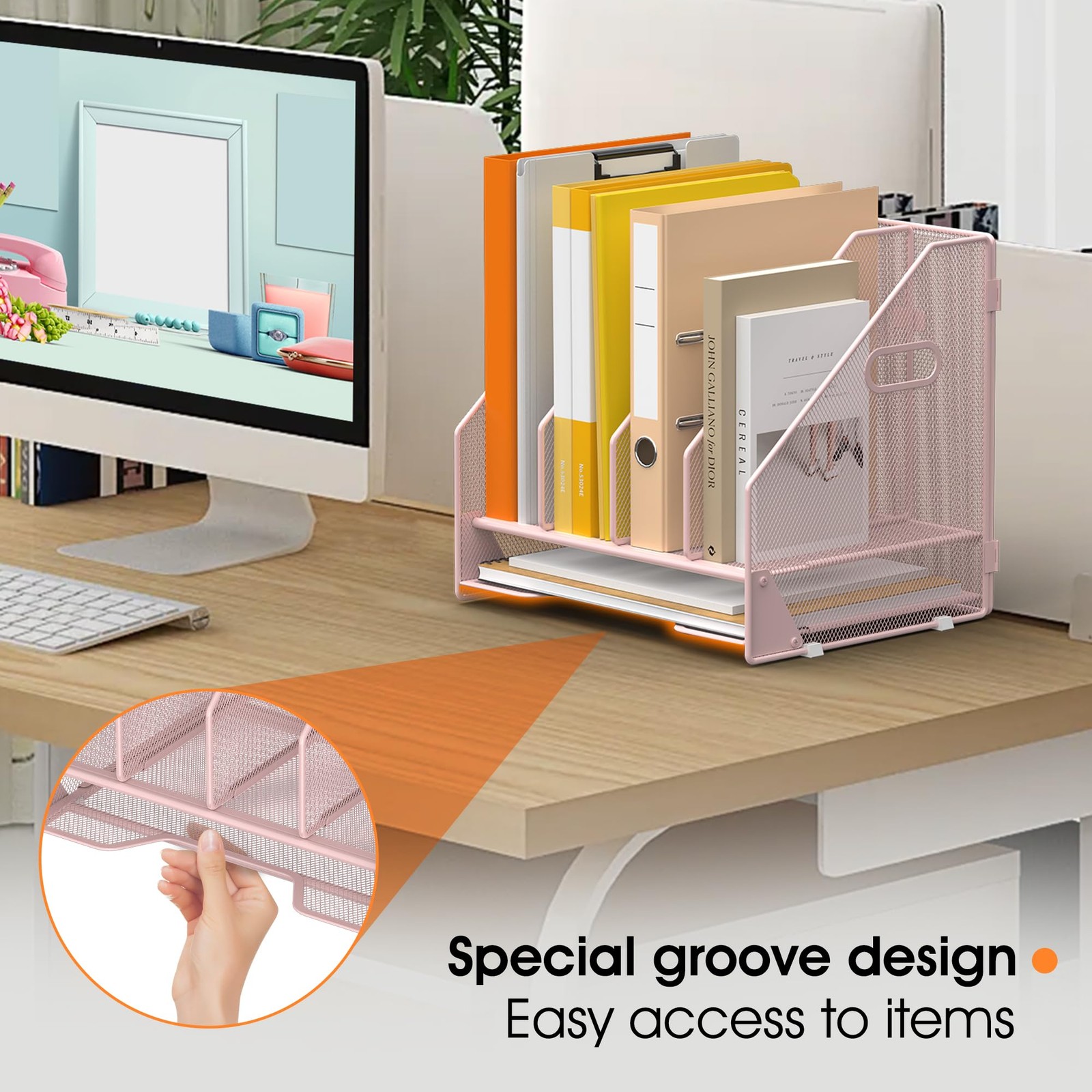 Desk File Folder Holder Organizer-4 Vertical Compartments Racks and Paper Let…