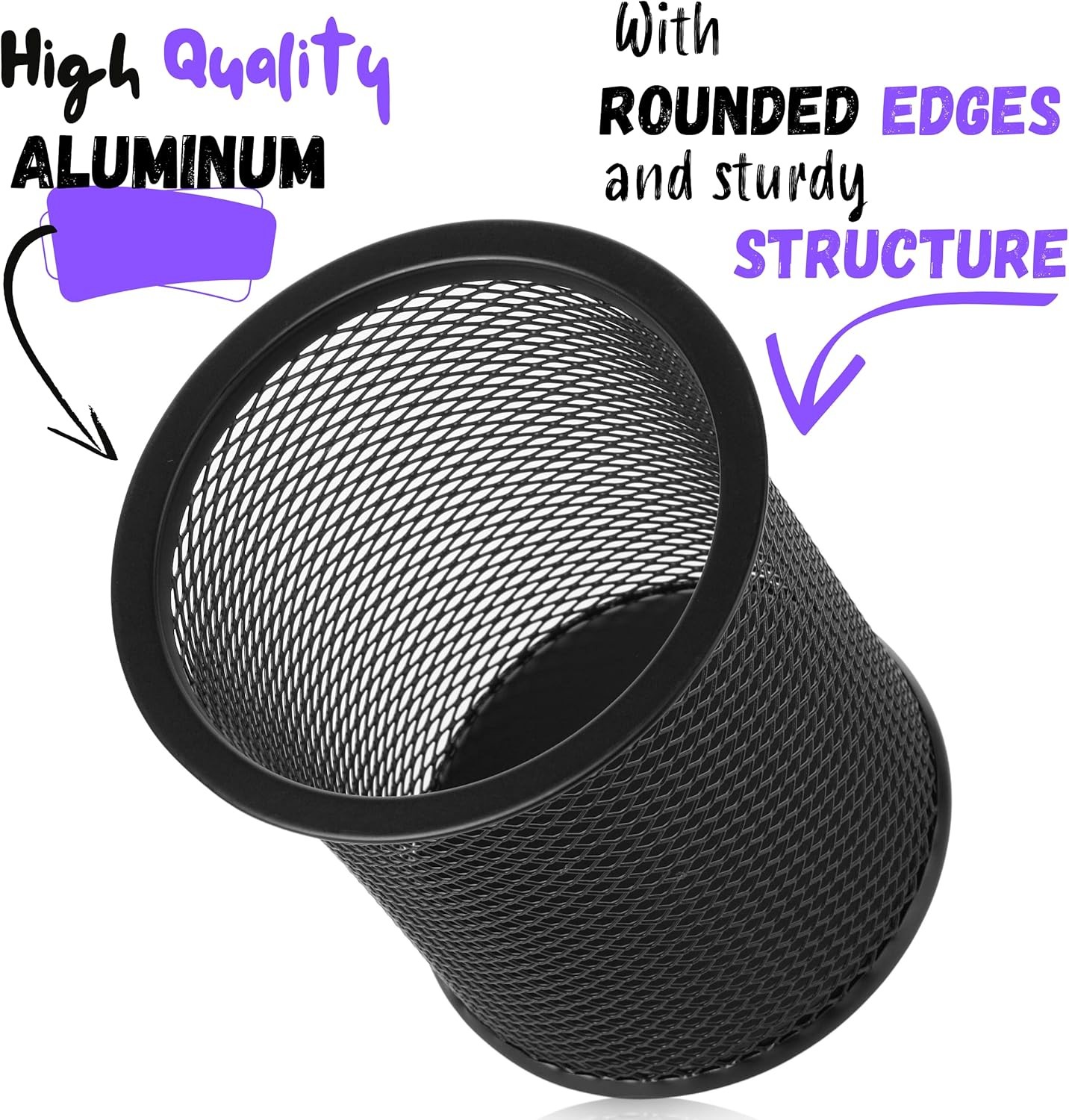 3pcs Metal Mesh Pencil Cup Holder Black Organizer Desk Pen Cups