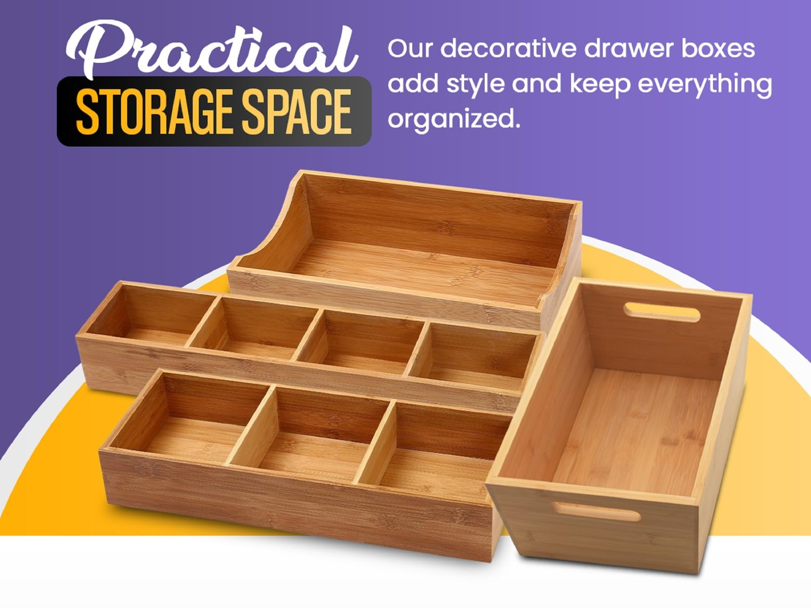 Ybm Home 3-Compartment Bamboo Drawer Organizer Multi-Use Storage For Junk