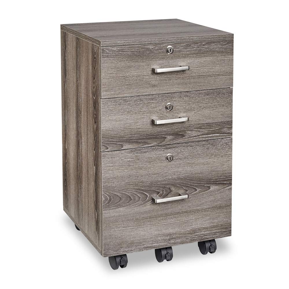Bonnlo 26″H 3 Drawer File Cabinet With 15.7”W x 15.7”D x 26” H, Grey Oak