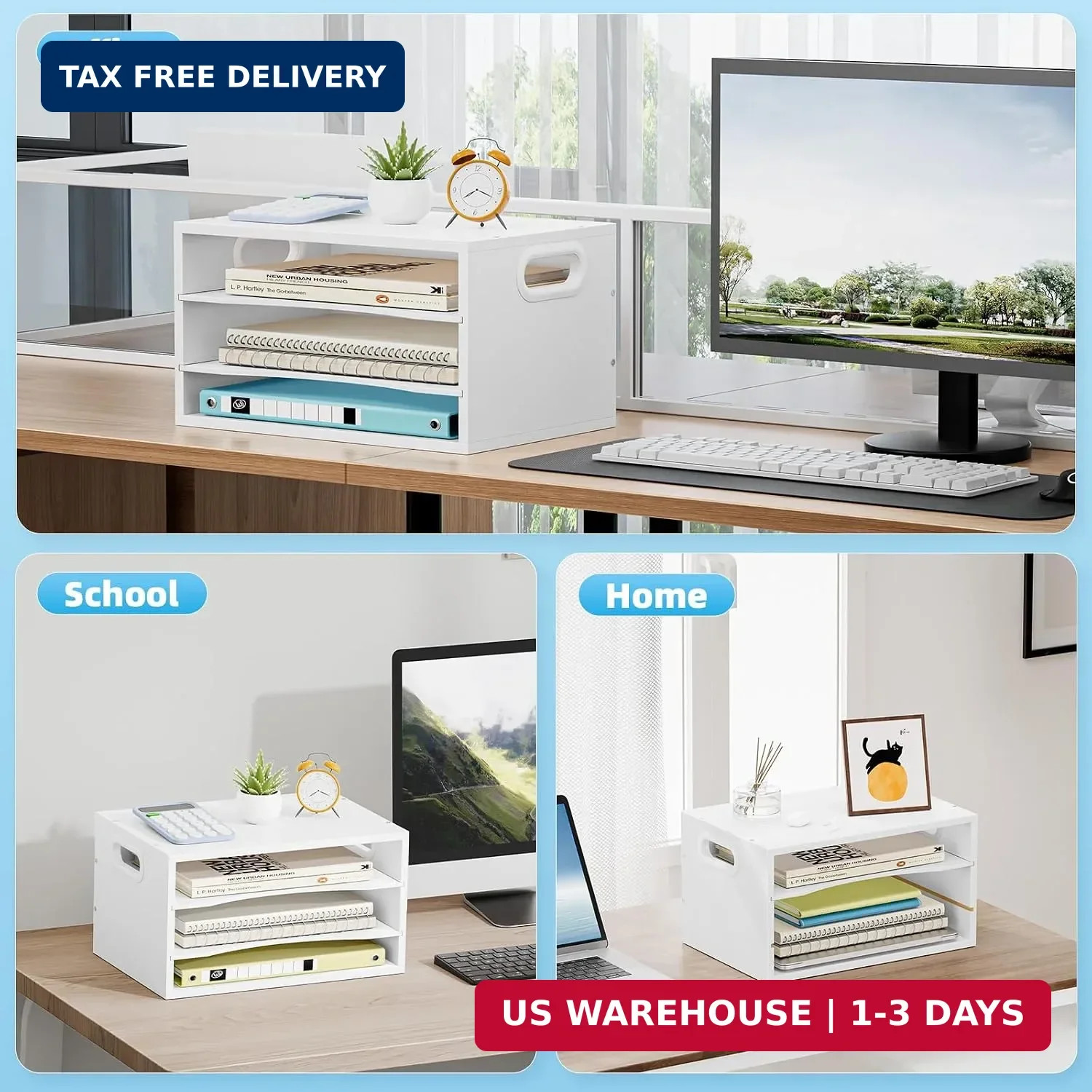 Marbrasse 3-Tier Wood Desk Organizer, Paper Letter Tray Organizer for Desk, Wood