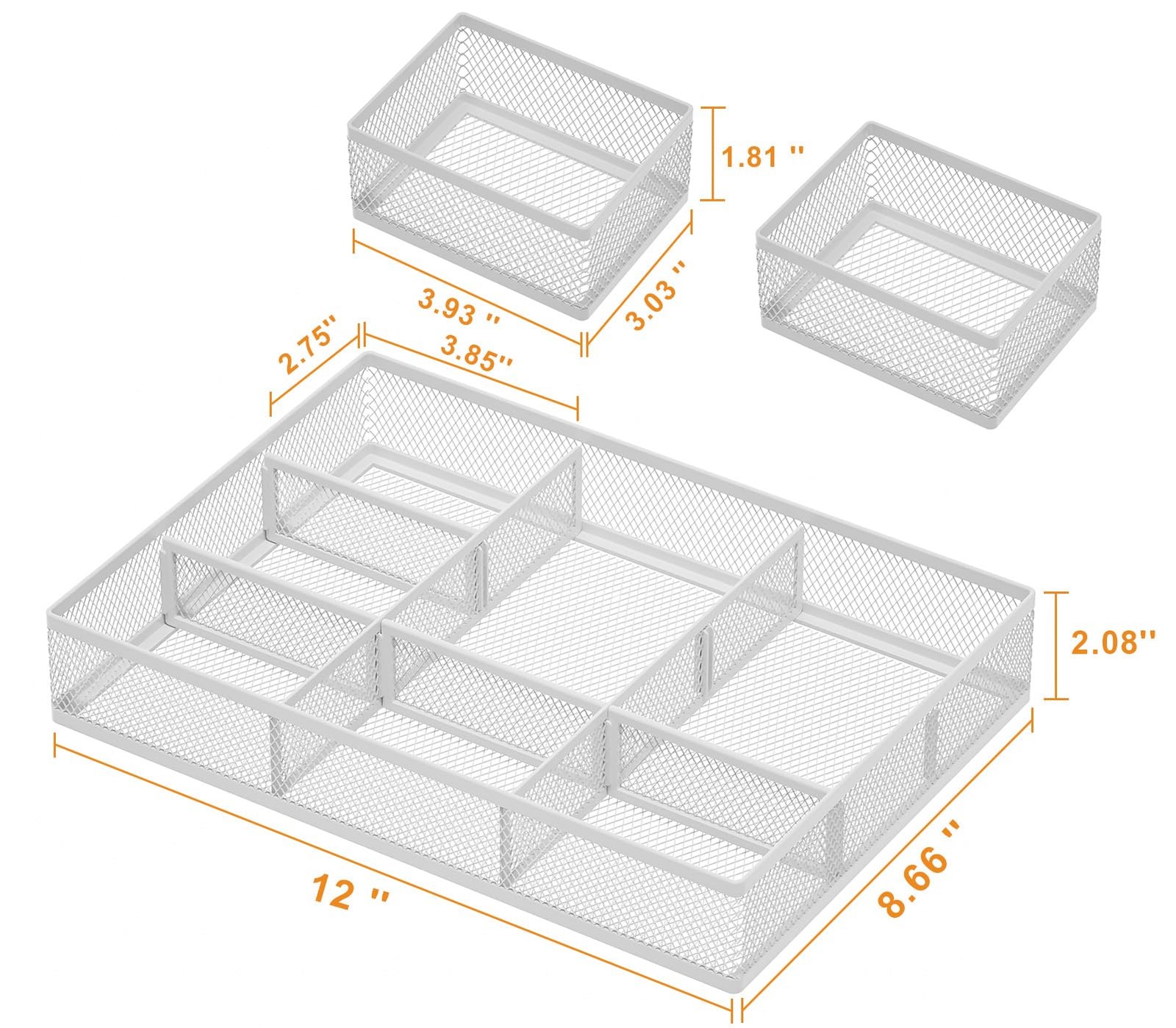 3 PCS White Desk Drawer Organizer Tray 9 Adjustable Compartments Vanity