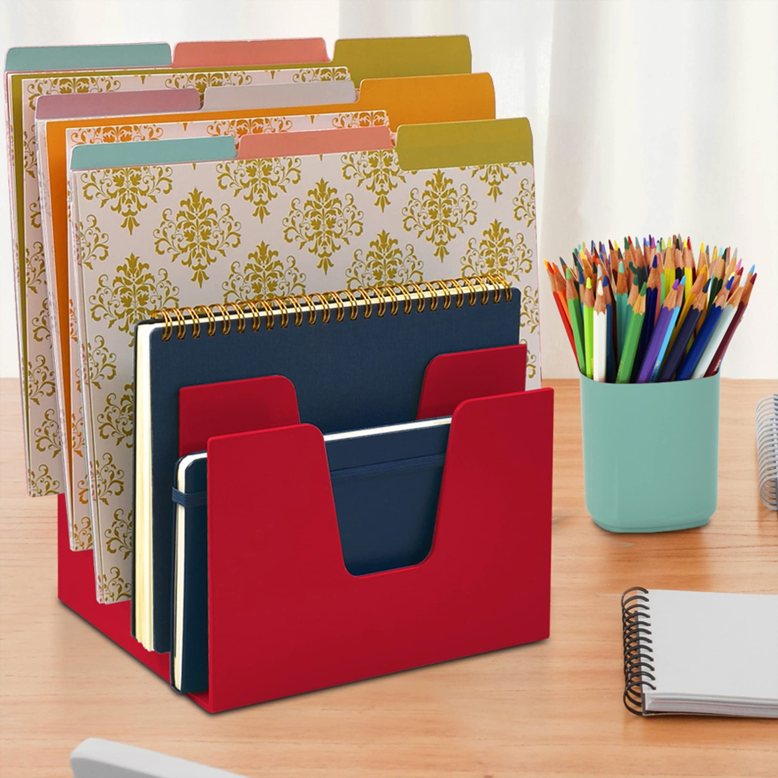 Acrimet 5 Section Incline File Sorter Organizer, Mail, 5 Sections, Red