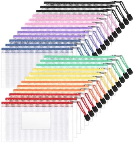 Sooez 24 Pack Mesh Zipper Pouch Bags with Label Pocket, A6 (9.1×4.7 in) Small Pe