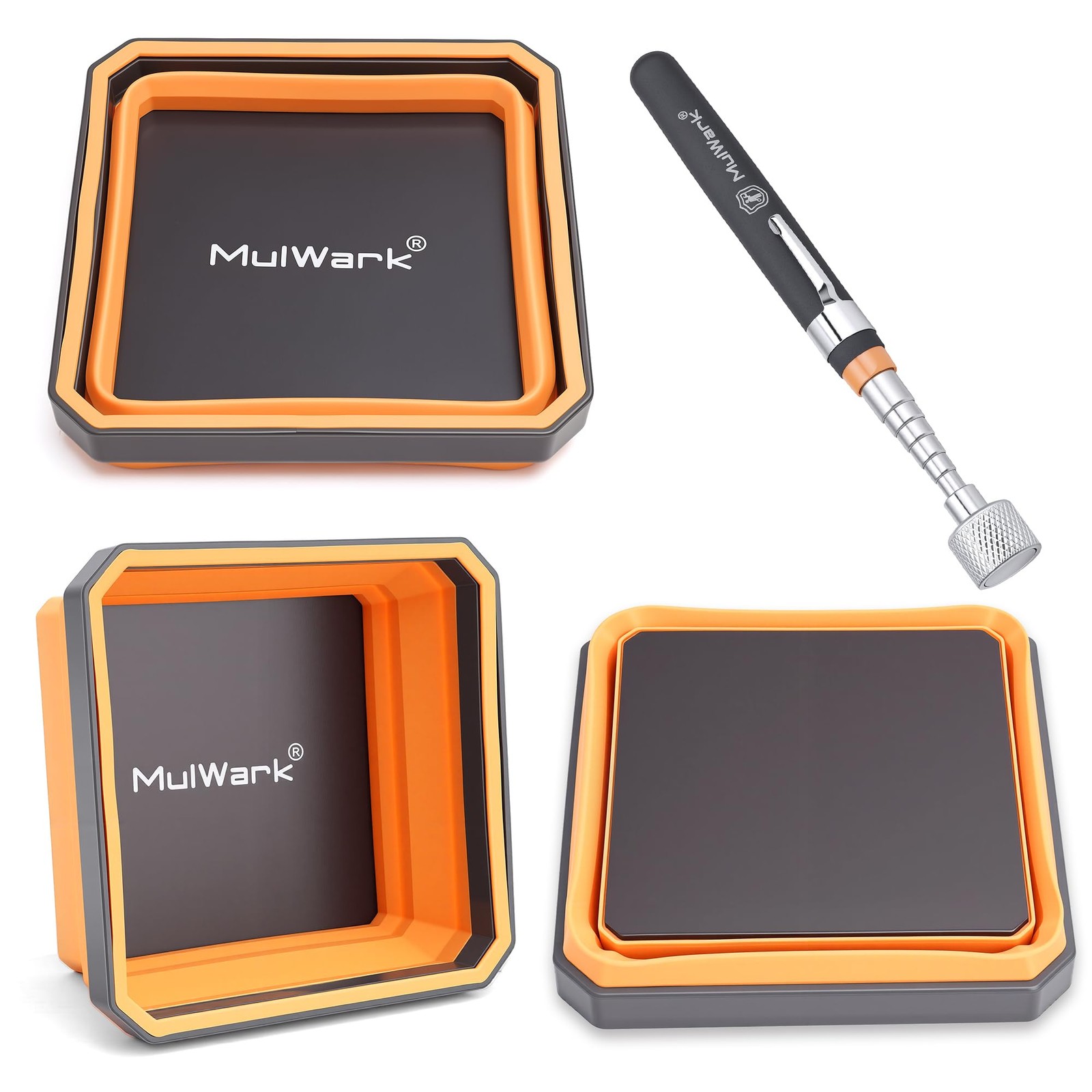 3Pcs Collapsible Magnetic Tray with 15Lb Magnetic Pickup Tool, Silicone Magne…