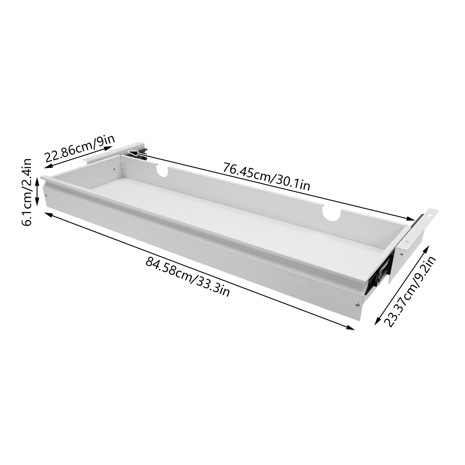 Under Desk Sliding Pull-Out Drawer White 33.3 × 9.2 In Mount For Sit-Stand Desk