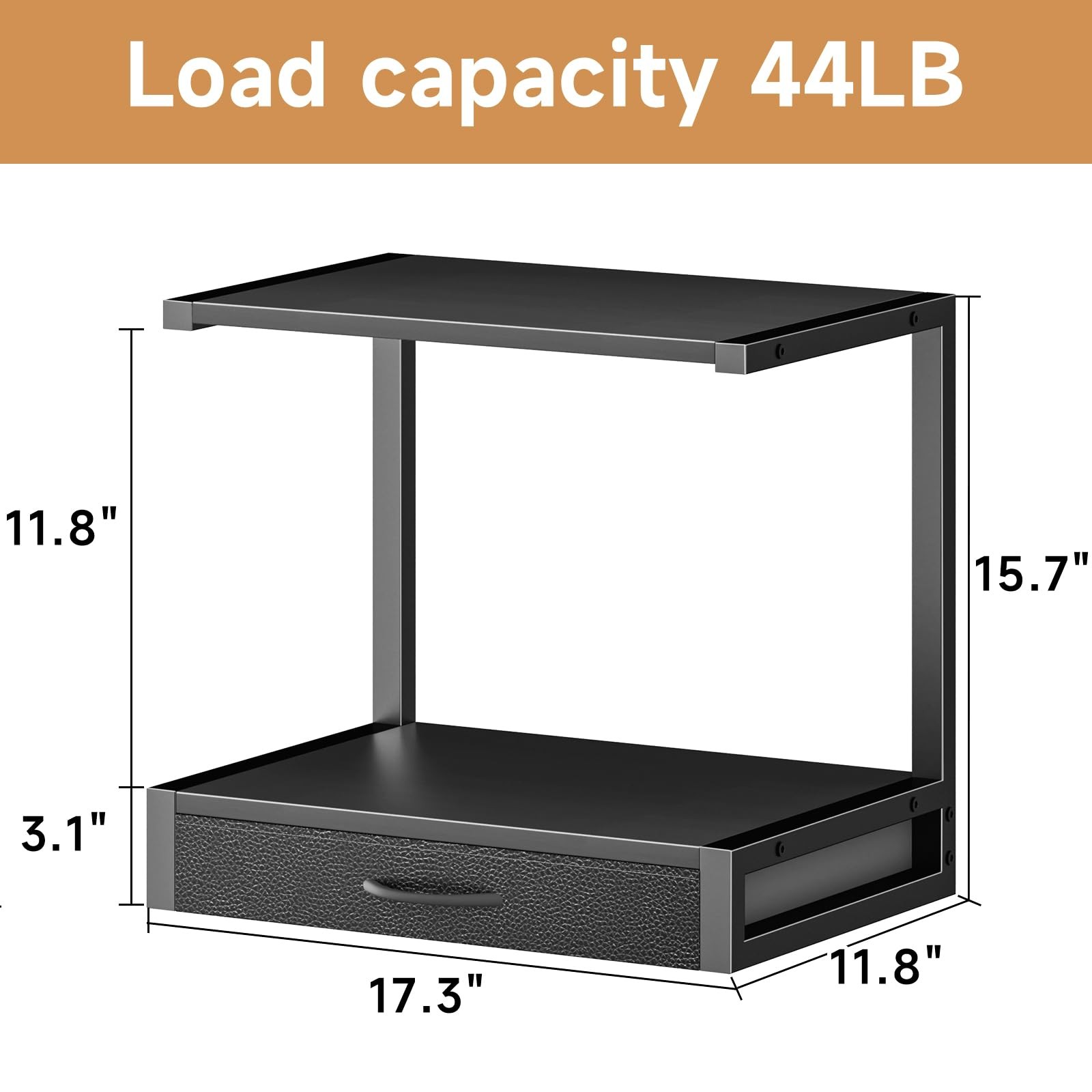 YAOHUOO 2-Tier Desktop Printer Stand with Fabric Drawer, Middle, Black
