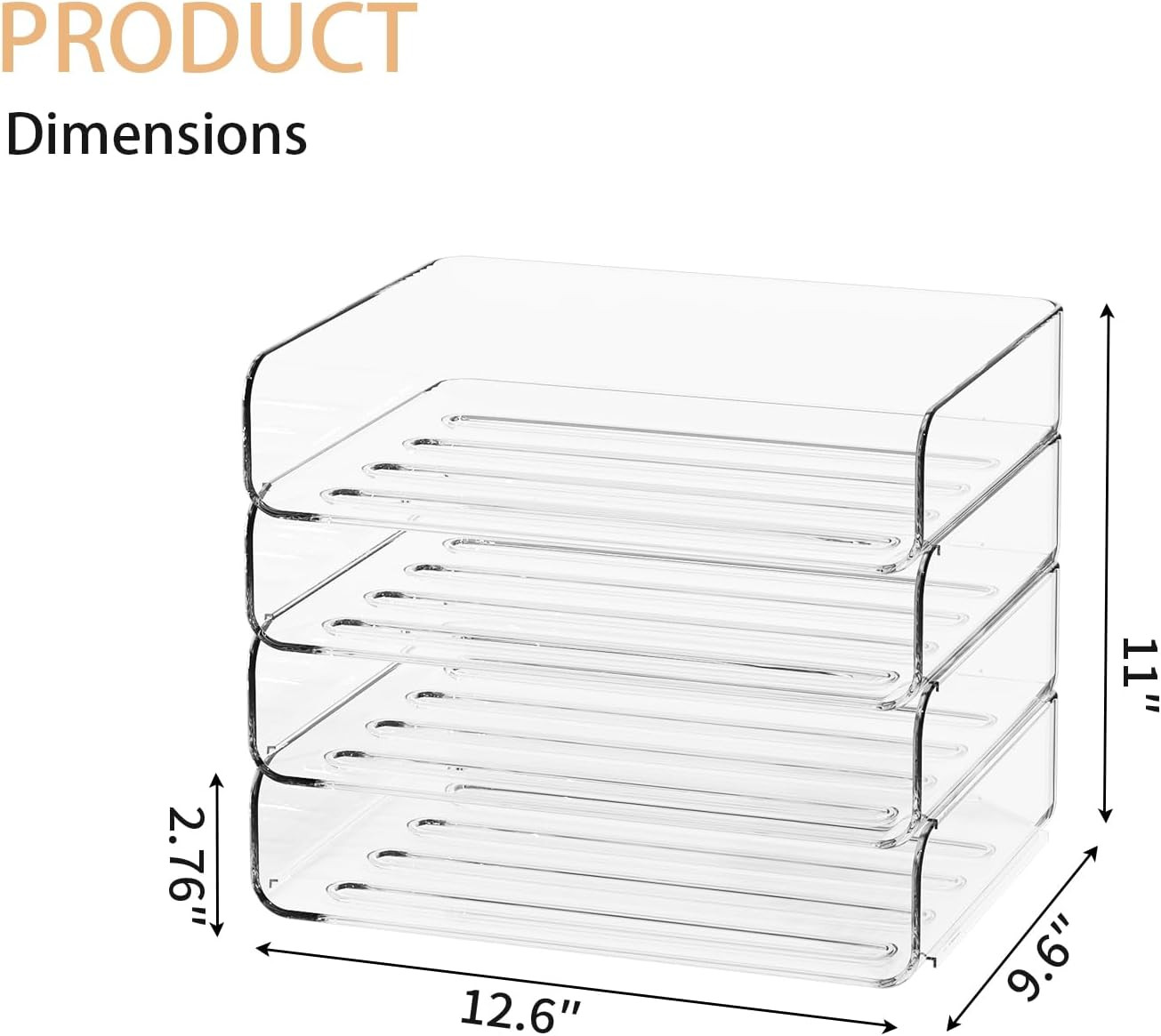 4-Tier Clear Acrylic Paper Tray Organizer Stackable Desk File Sorter