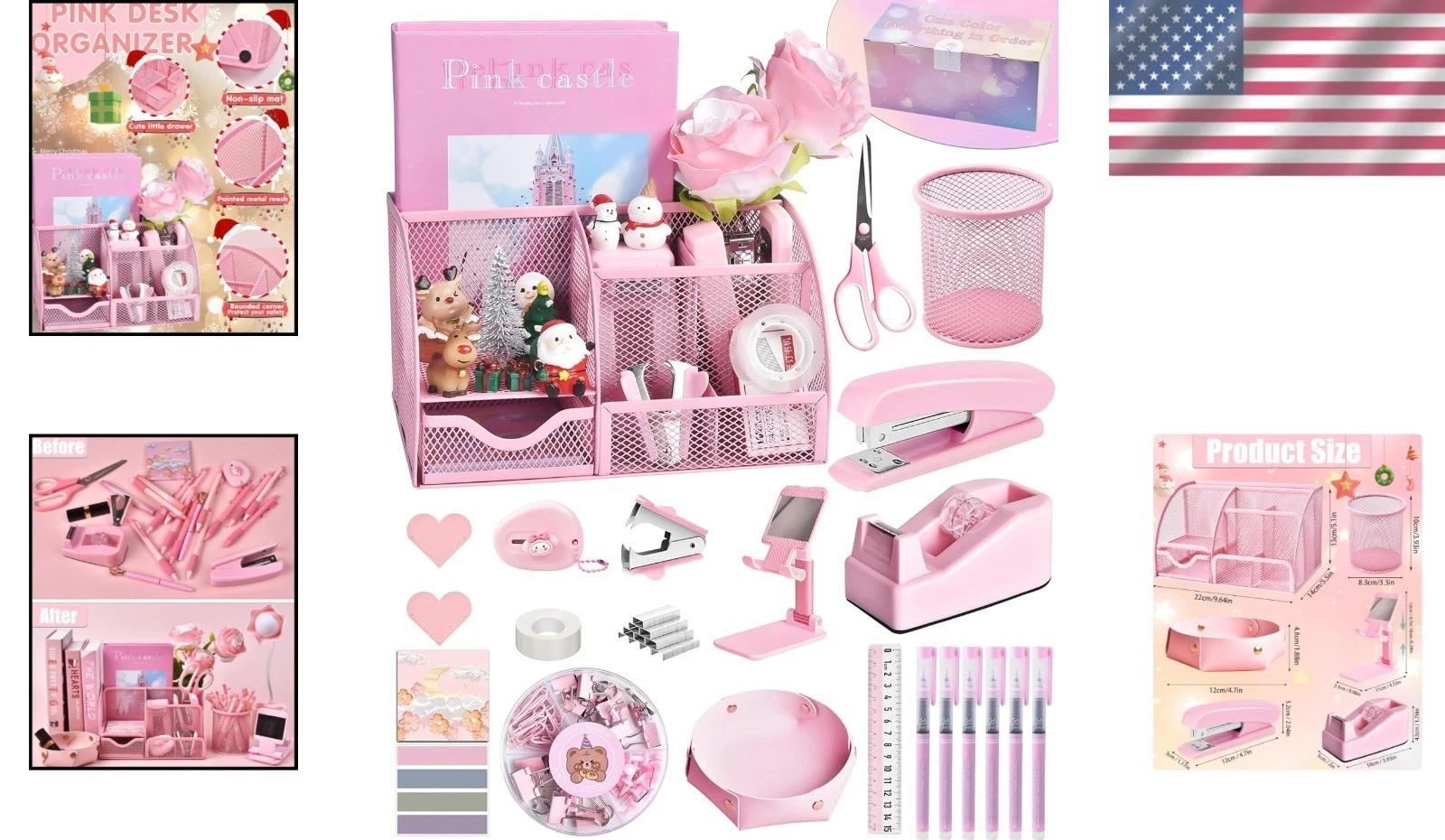 Modern 24-Piece Pink Office Supplies Set – Ultimate Workspace Beautification