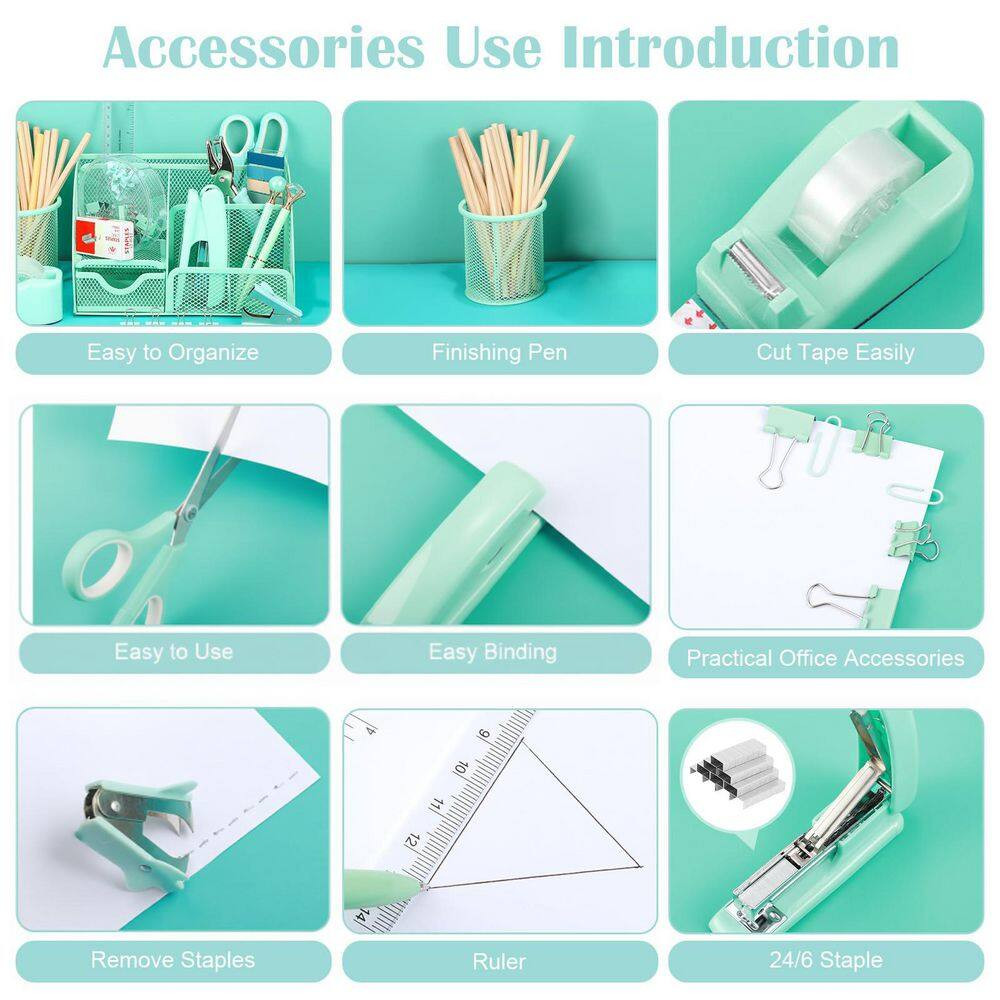 1 Set Green Mesh Desk Organizer with Drawer Teal Office Supply Kit Pen Holder St