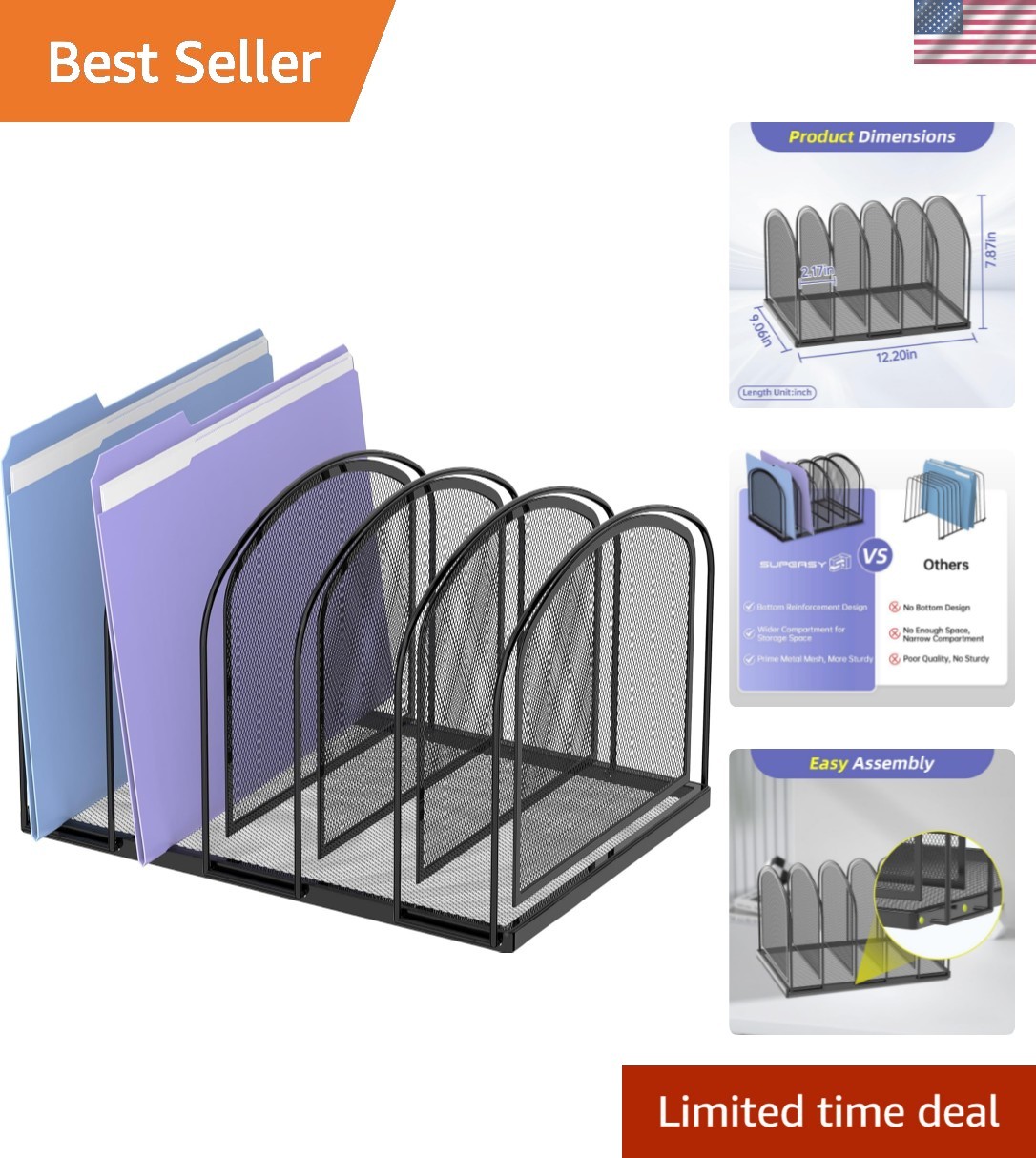 File Organizer for Desk, 5-Section Mesh Desk Organizer, Vertical File Holder …