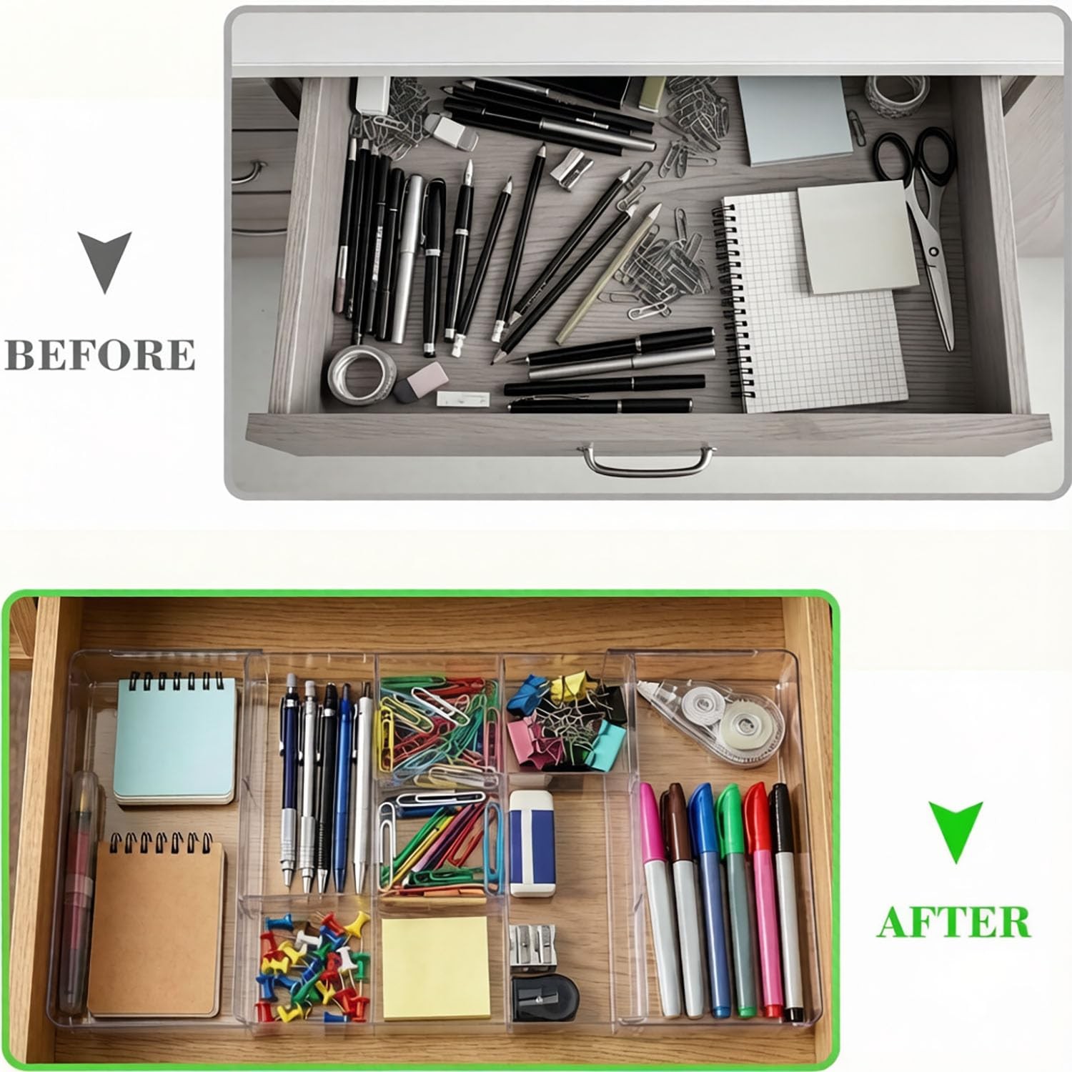 Expandable Drawer Organizers, Acrylic Desk Drawer Organizer with Adjustable D…