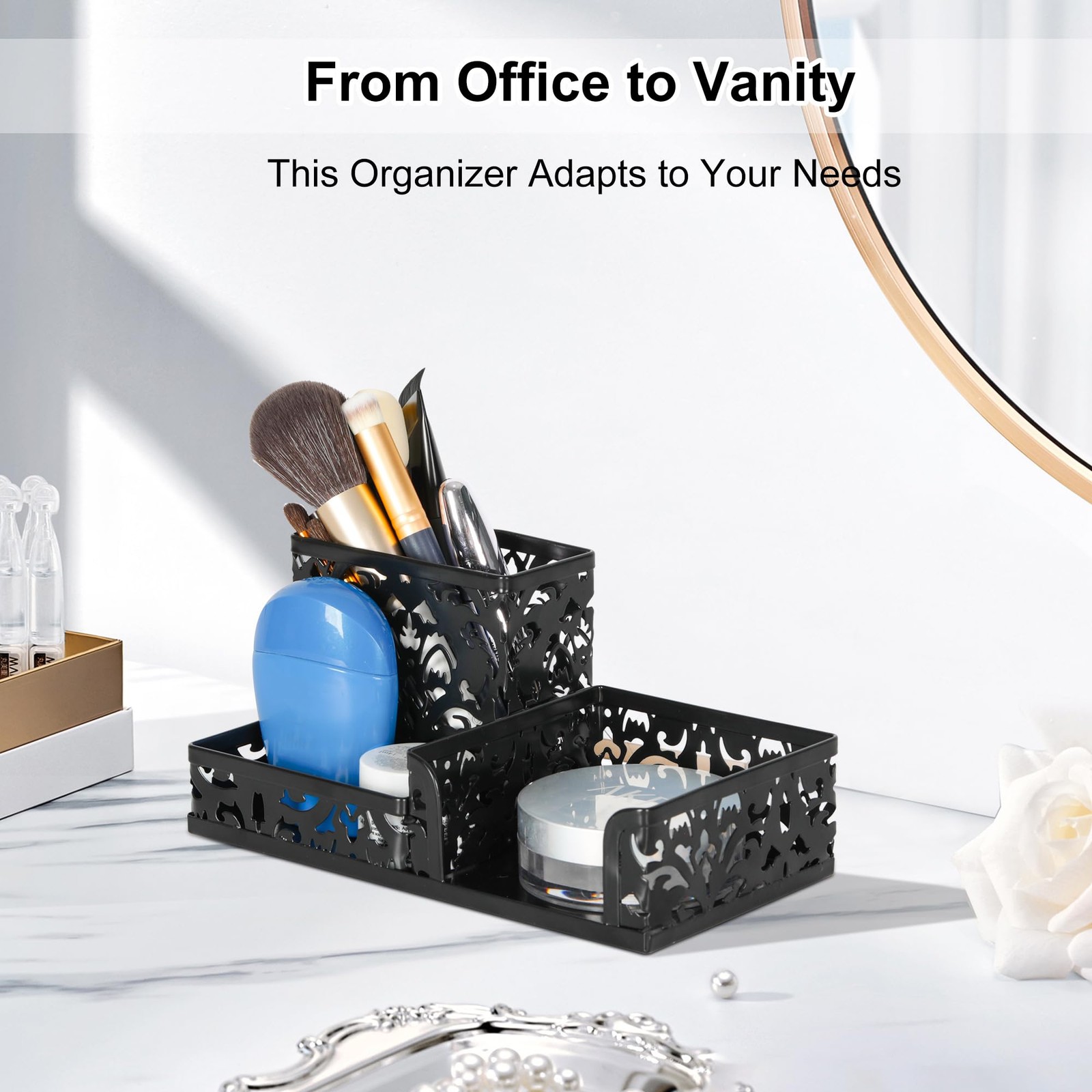 Desk Organizer with 3 Compartments for Pens Sticky Notes Office Supplies