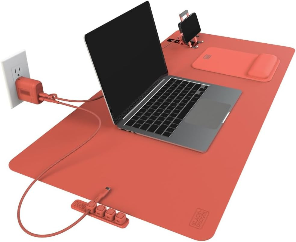 BLACK+DECKER 7-Piece Home Office Kit – Ergonomic Accessories in Coral Rose