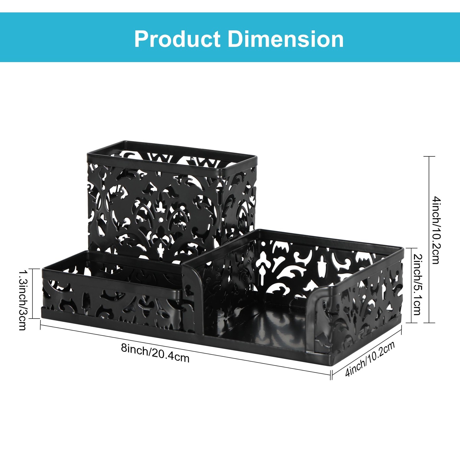 Desk Organizer with 3 Compartments for Pens Sticky Notes Office Supplies
