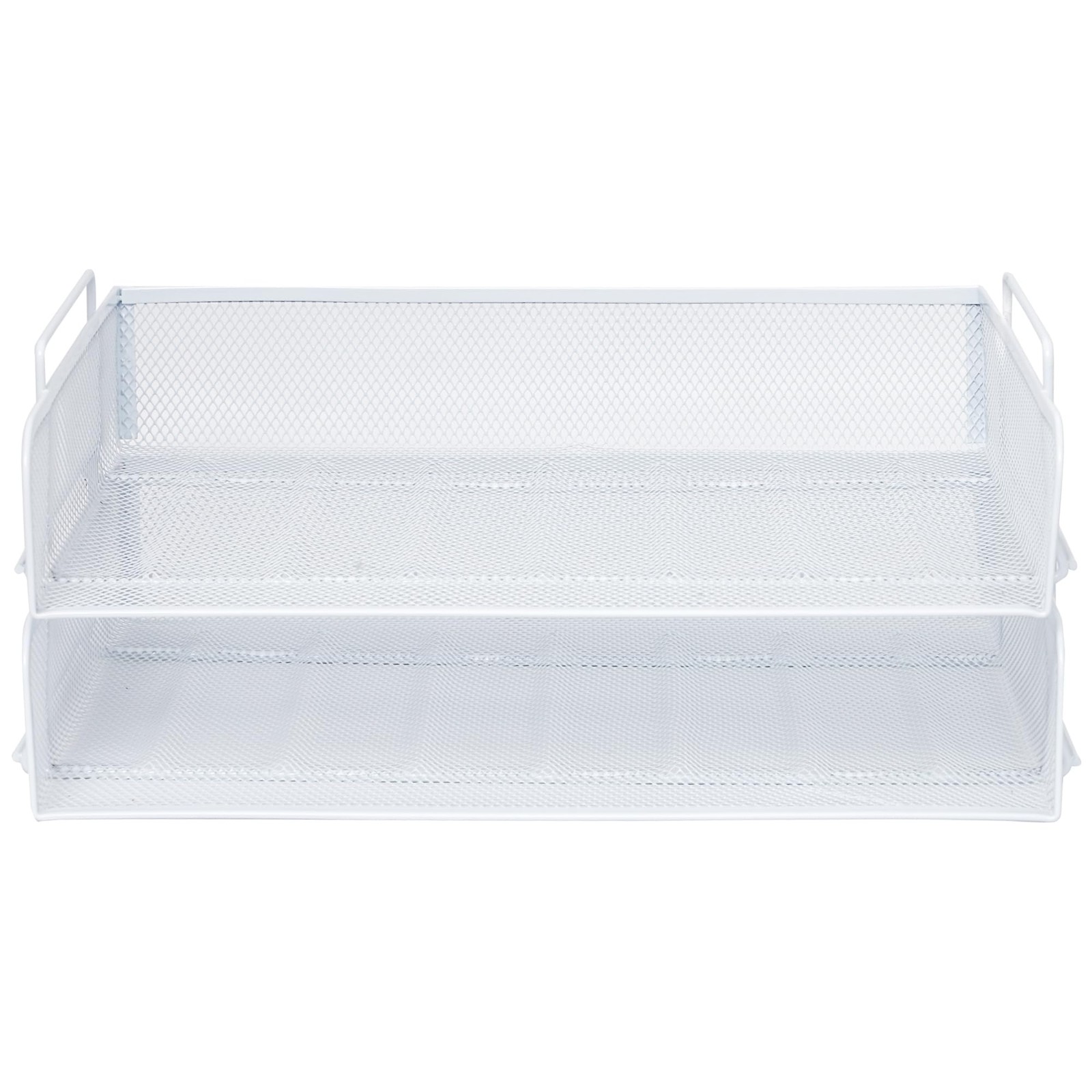 2 Pack Stackable Desk Paper Tray Metal Mesh Document Letter File Organizer White