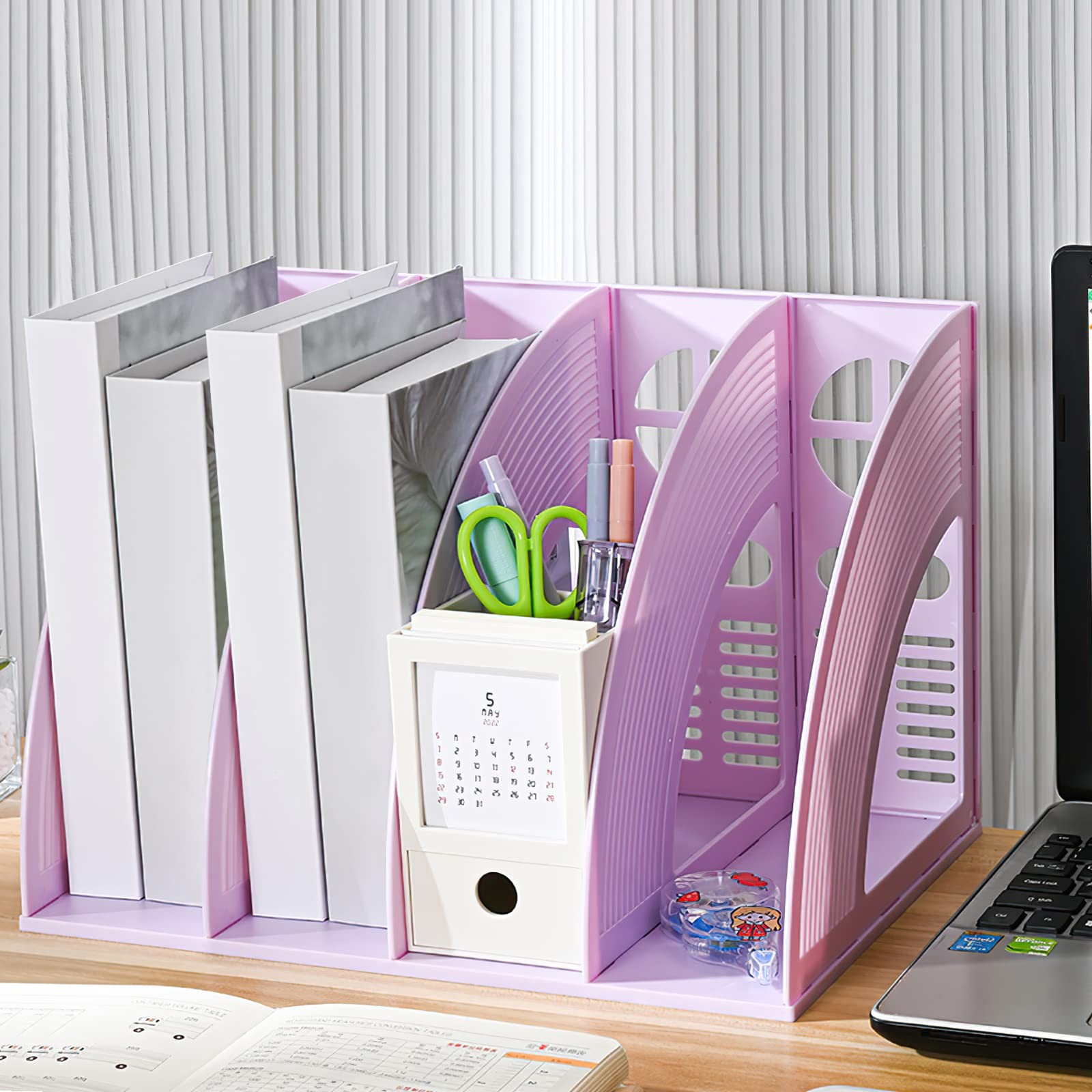 SAYEEC Sturdy Magazine Holder 4 Compartments Plastic Desktop File Organizer File