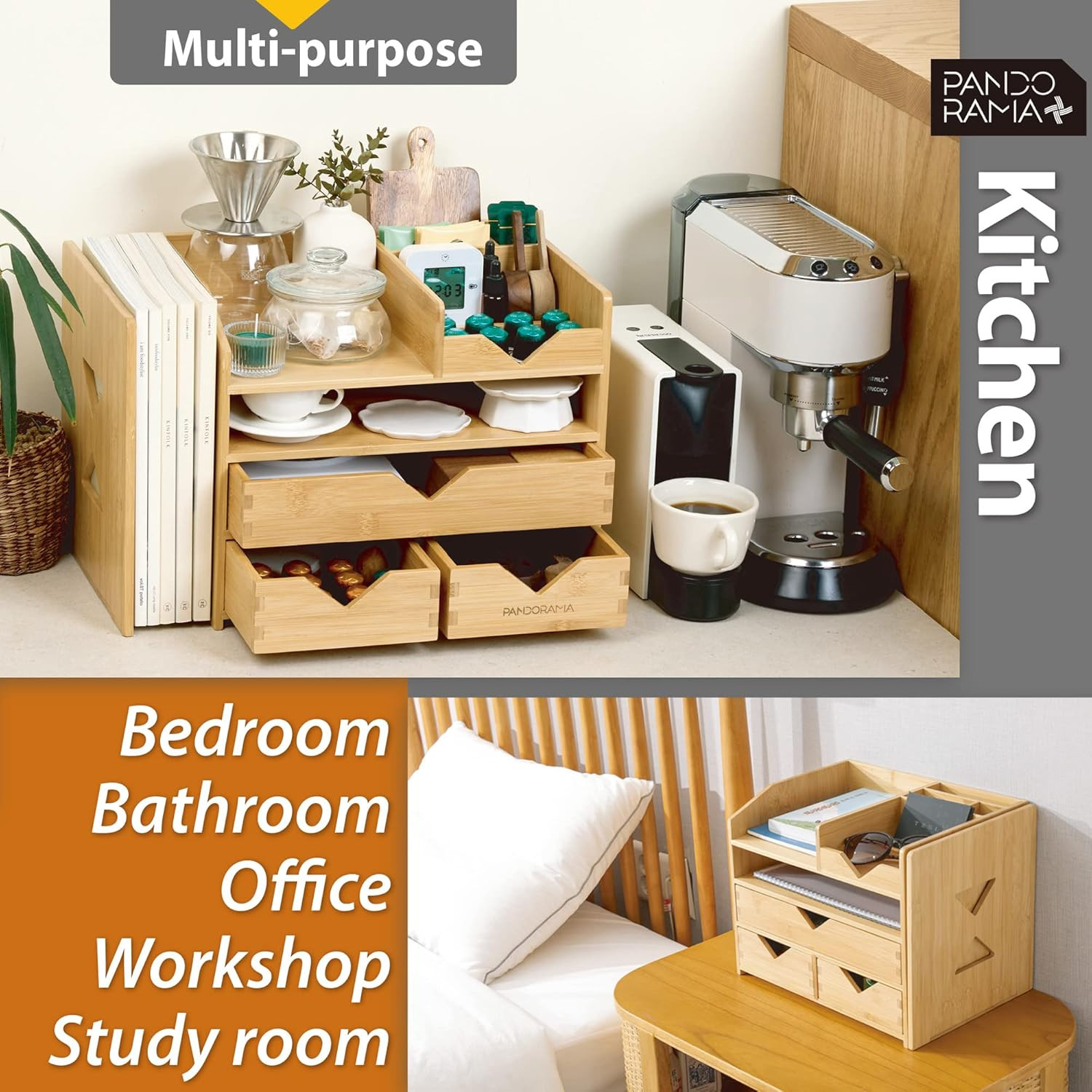 Bamboo Desk Organizer Large – A4 Drawers & Adjustable File Holder, Fully Assembl