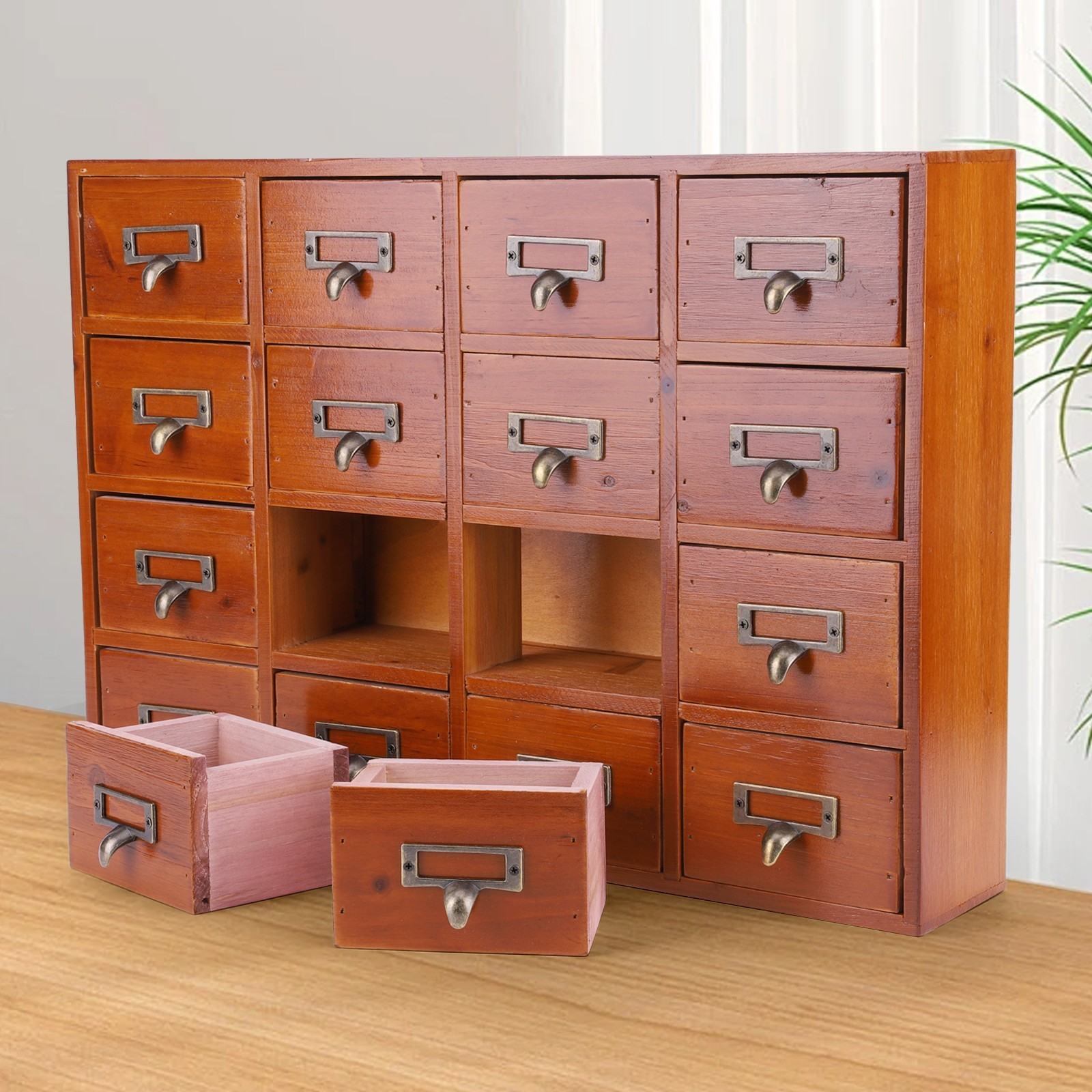 Vintage 16 Drawers Tabletop Library Card Catalog Cabinet Apothecary Storage Box