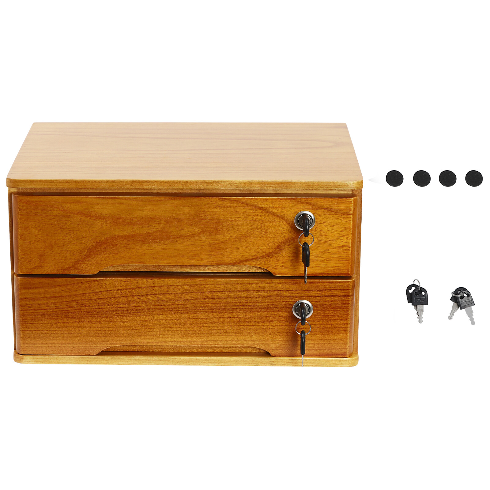 Wooden Desktop Storage Box 2-Tier Desk Organizer w/ Lockable Drawers 30kg