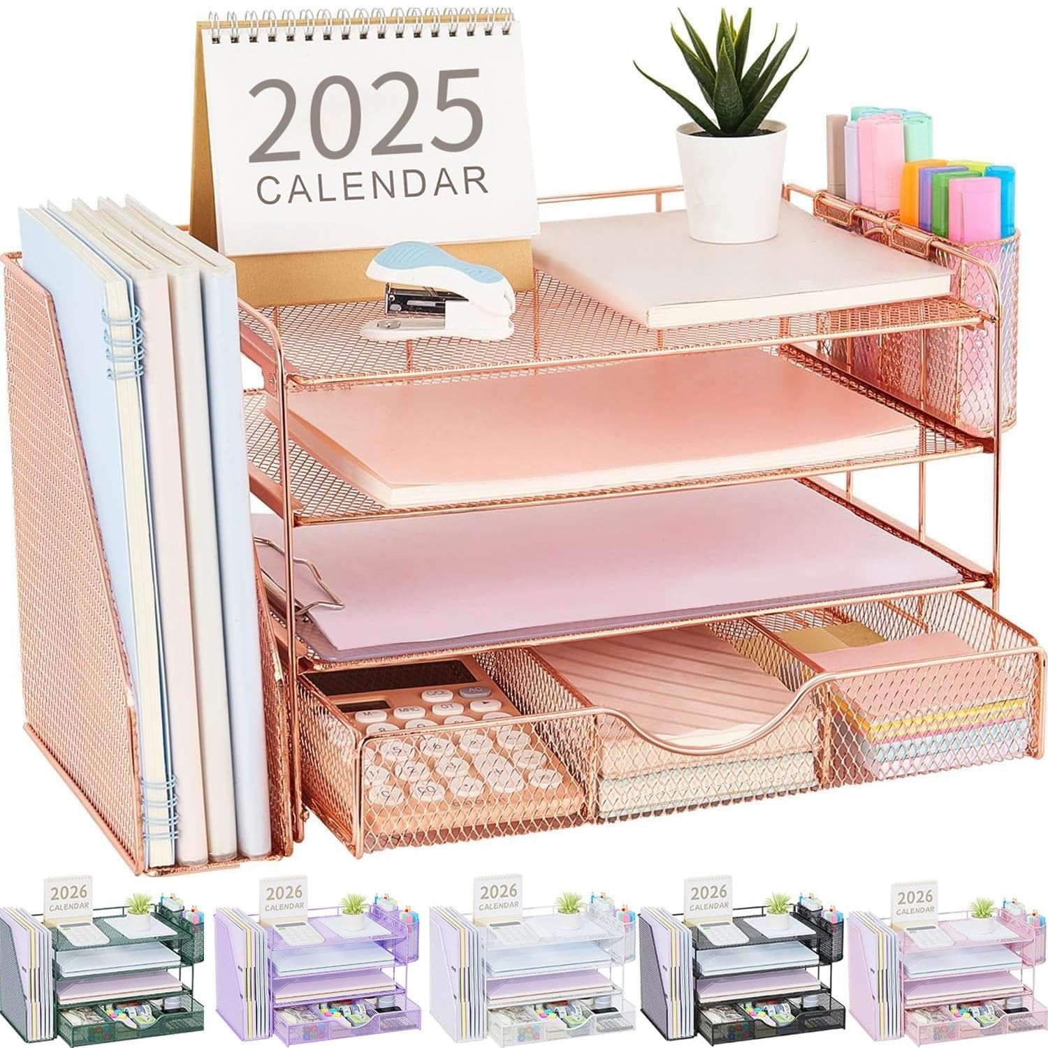 gianotter Desk Organizers and Accessories with 16.3″ x 9.4″ x 9″, Rose Gold