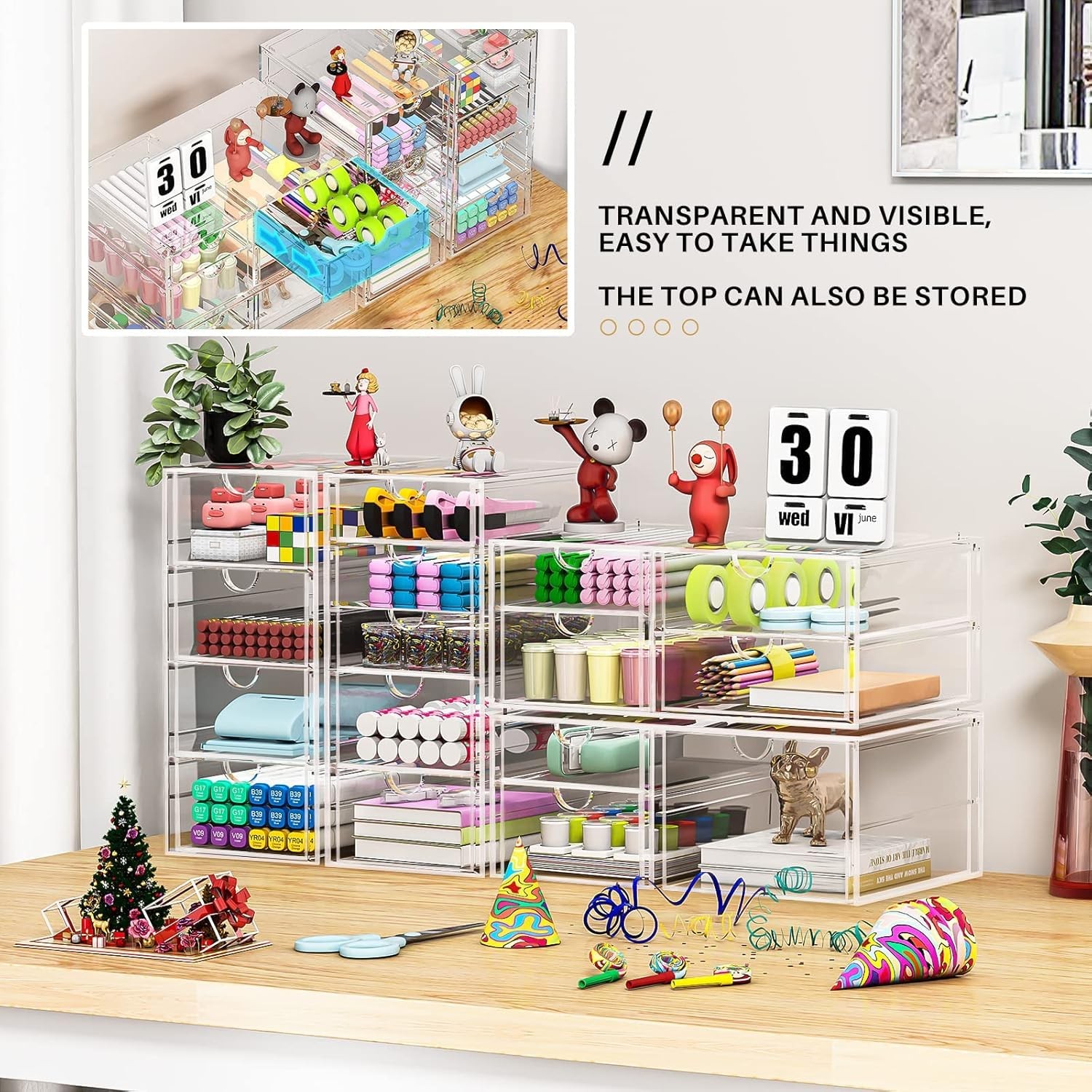 caktraie Makeup Organizer Storage With 16 Drawers, 4 Pcs 16 Clear