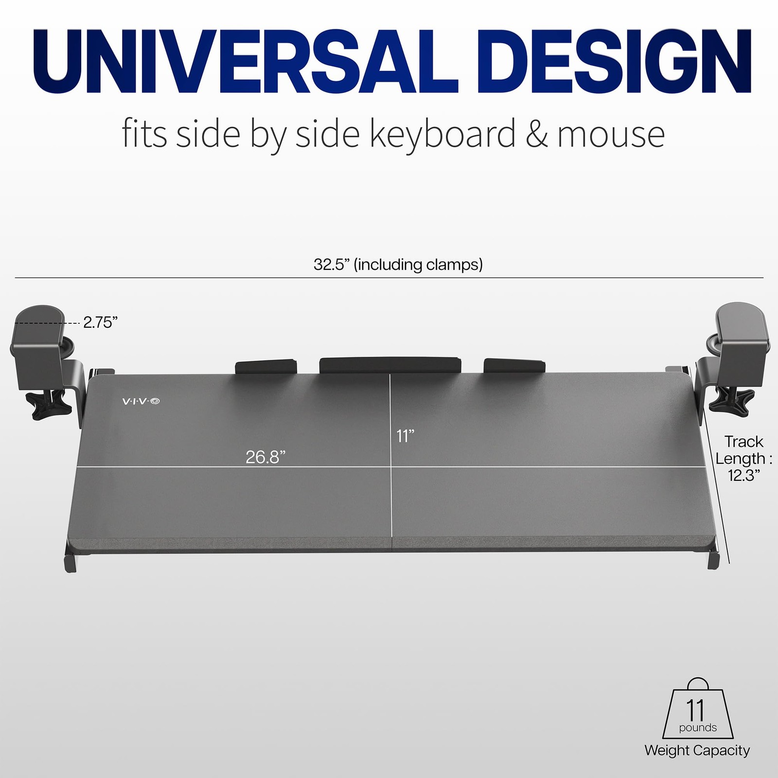 VIVO Large Clamp-on Computer Keyboard and Mouse Under Desk 27 inch, White