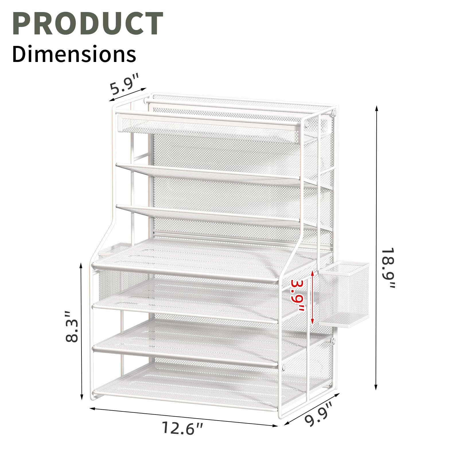 7 Tier Desk File Organizer Adjustable Shelves Pull-Out Drawer Pen Holder White