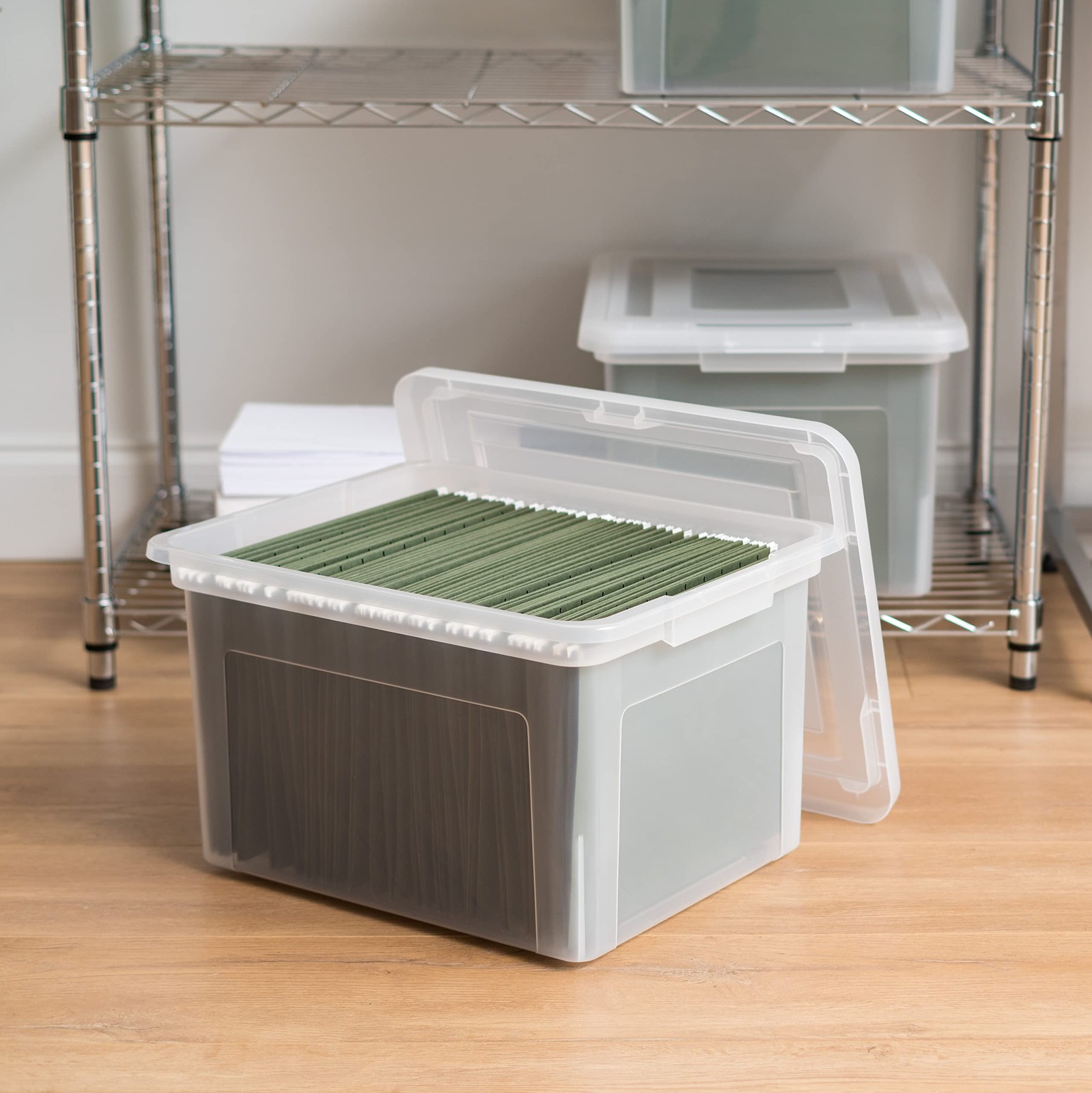 IRIS USA File Box, Plastic Boxes With Lids, Document Single, Clear