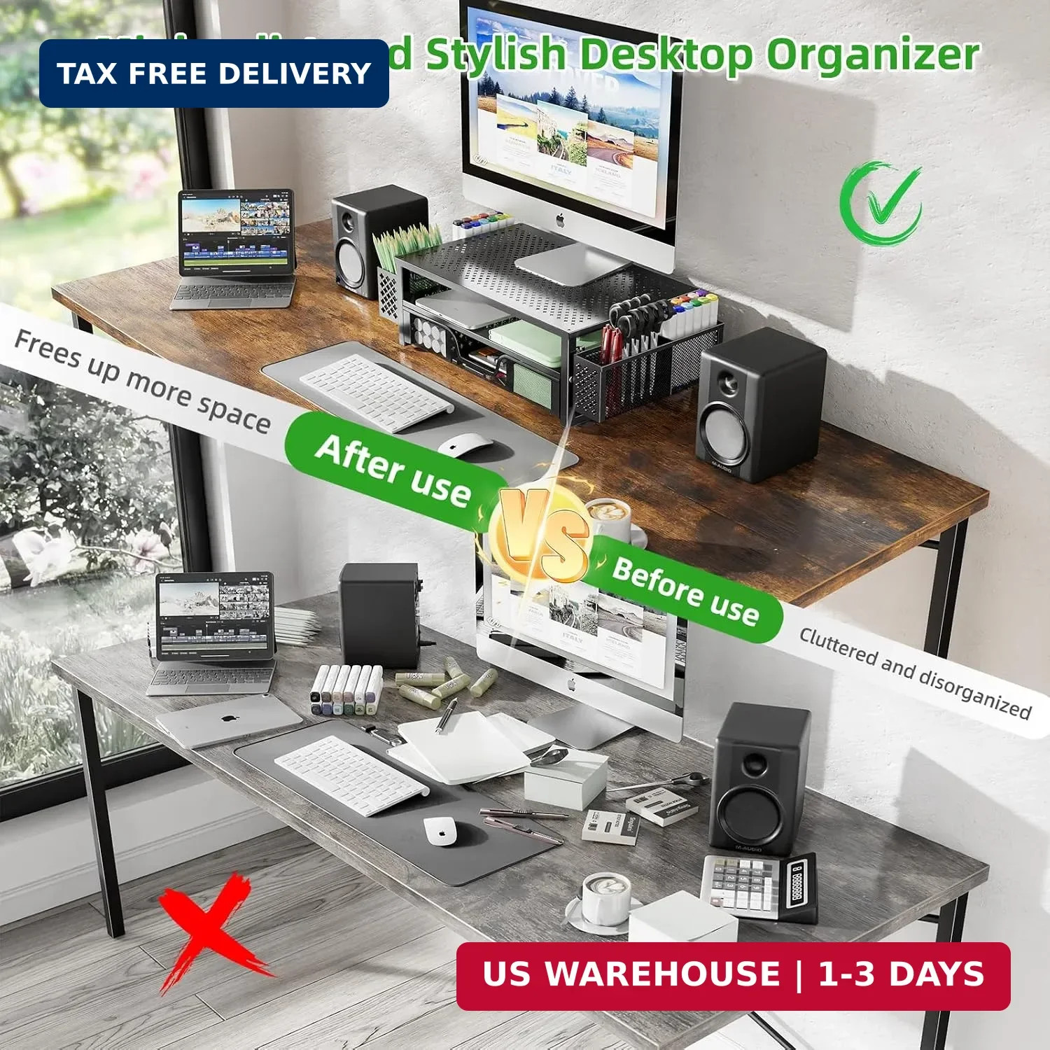 Simple Trending Desk Organizer and Accessories, 2 Tier Computer Metal Monitor St