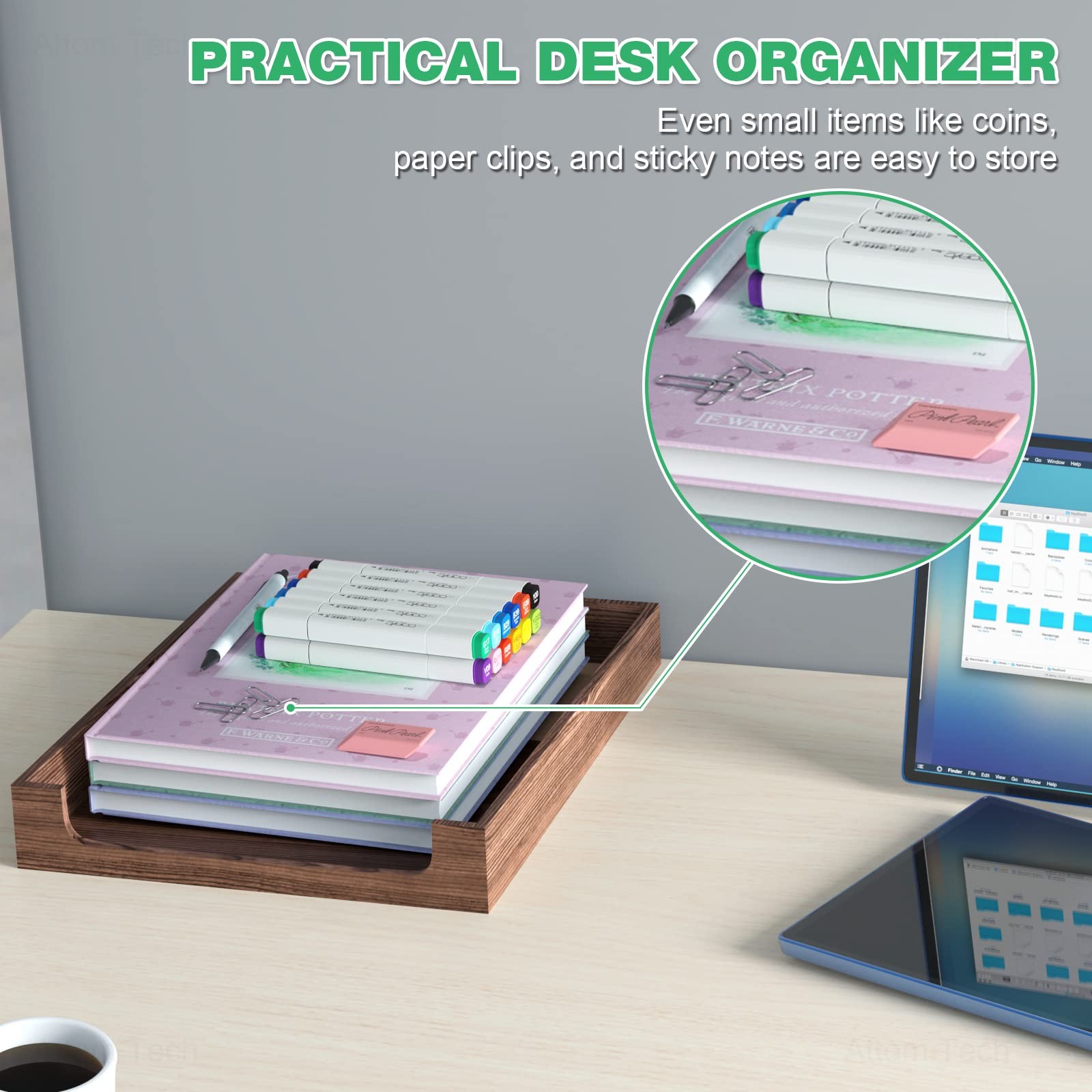 Rustic Burnt Wooden Letter Tray Natural Pine Wood Desktop Office Organizer