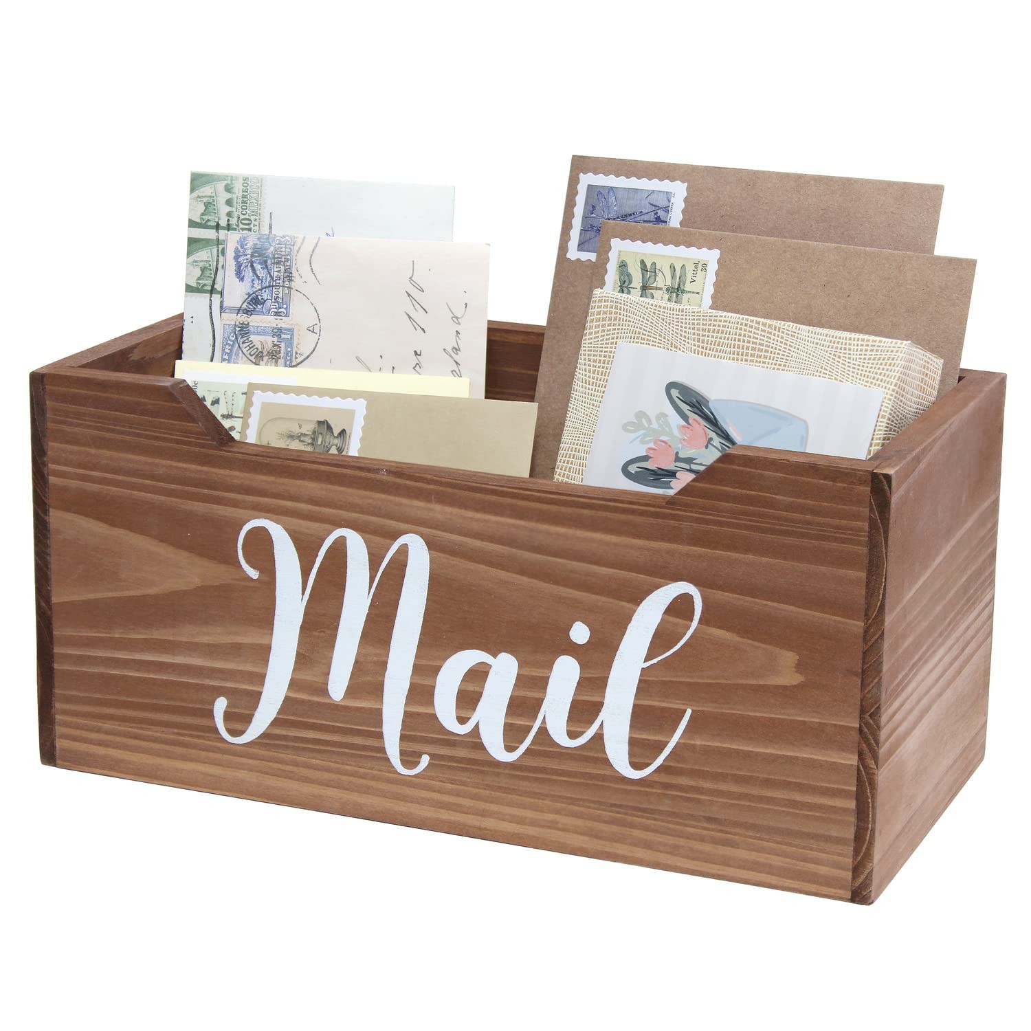 HG2010-NMW Rustic Farmhouse Wooden Tabletop Decorative Script Word Mail Organ…