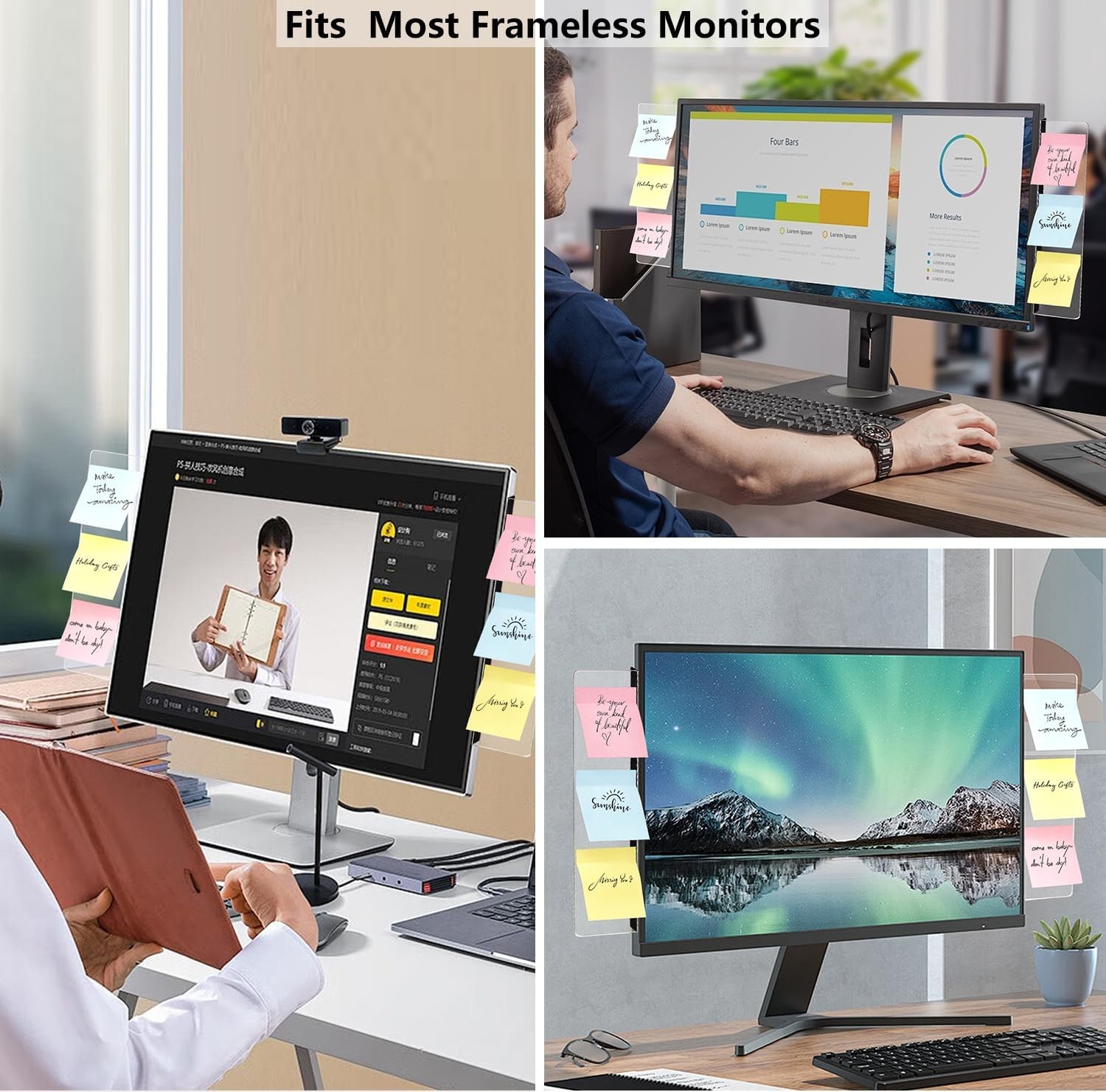 Frameless Monitor Memo Board for No Edge Monitors,Office Desk Accessories Comput